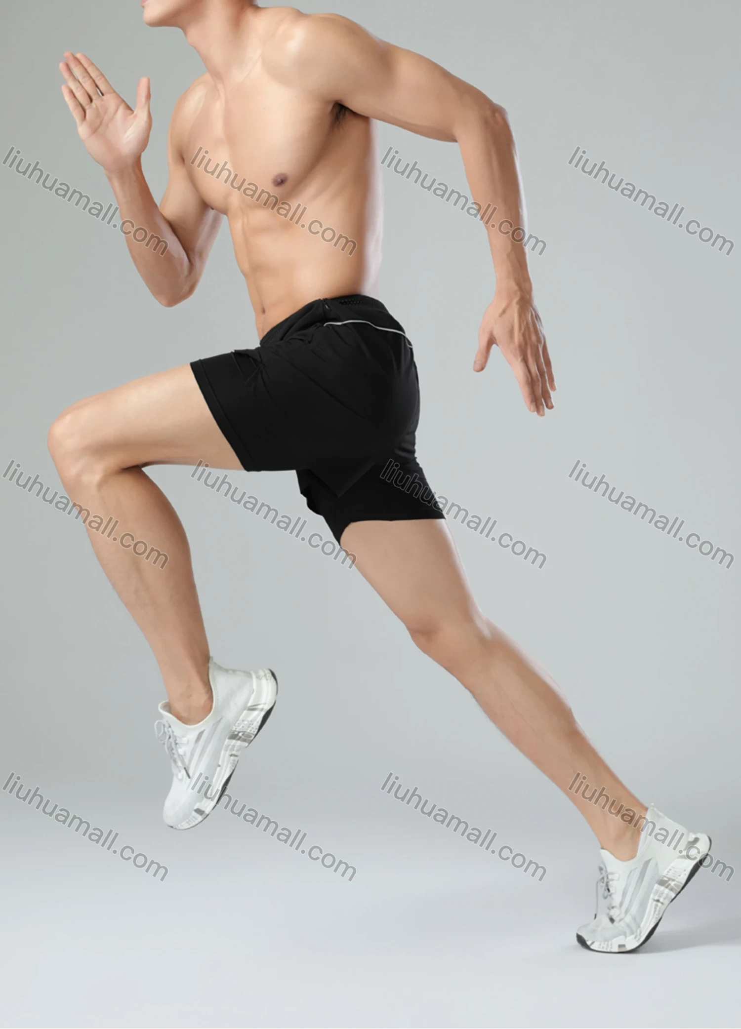 Wholesale Men's Athletic Workout 2-in-1 Plain Patch Pocket Split Side Elastic Waist Shorts 62203# - Liuhuamall