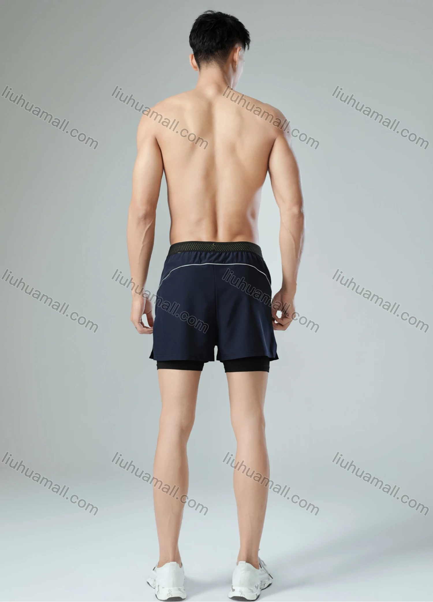 Wholesale Men's Athletic Workout 2-in-1 Plain Patch Pocket Split Side Elastic Waist Shorts 62203# - Liuhuamall