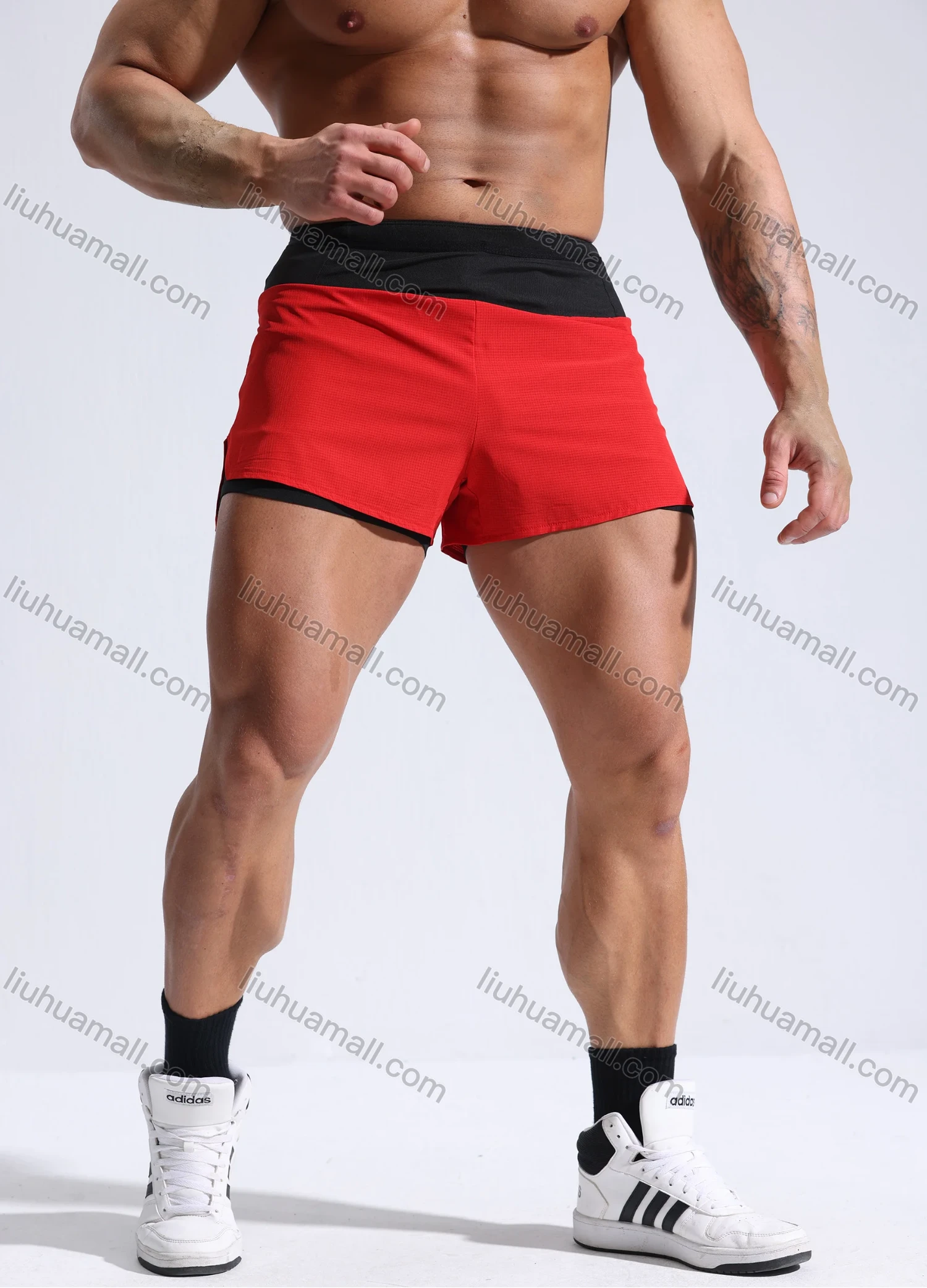 Wholesale Men's Athletic Workout 2-in-1 Colorblock Drawstring Elastic Waist Shorts 62219# - Liuhuamall