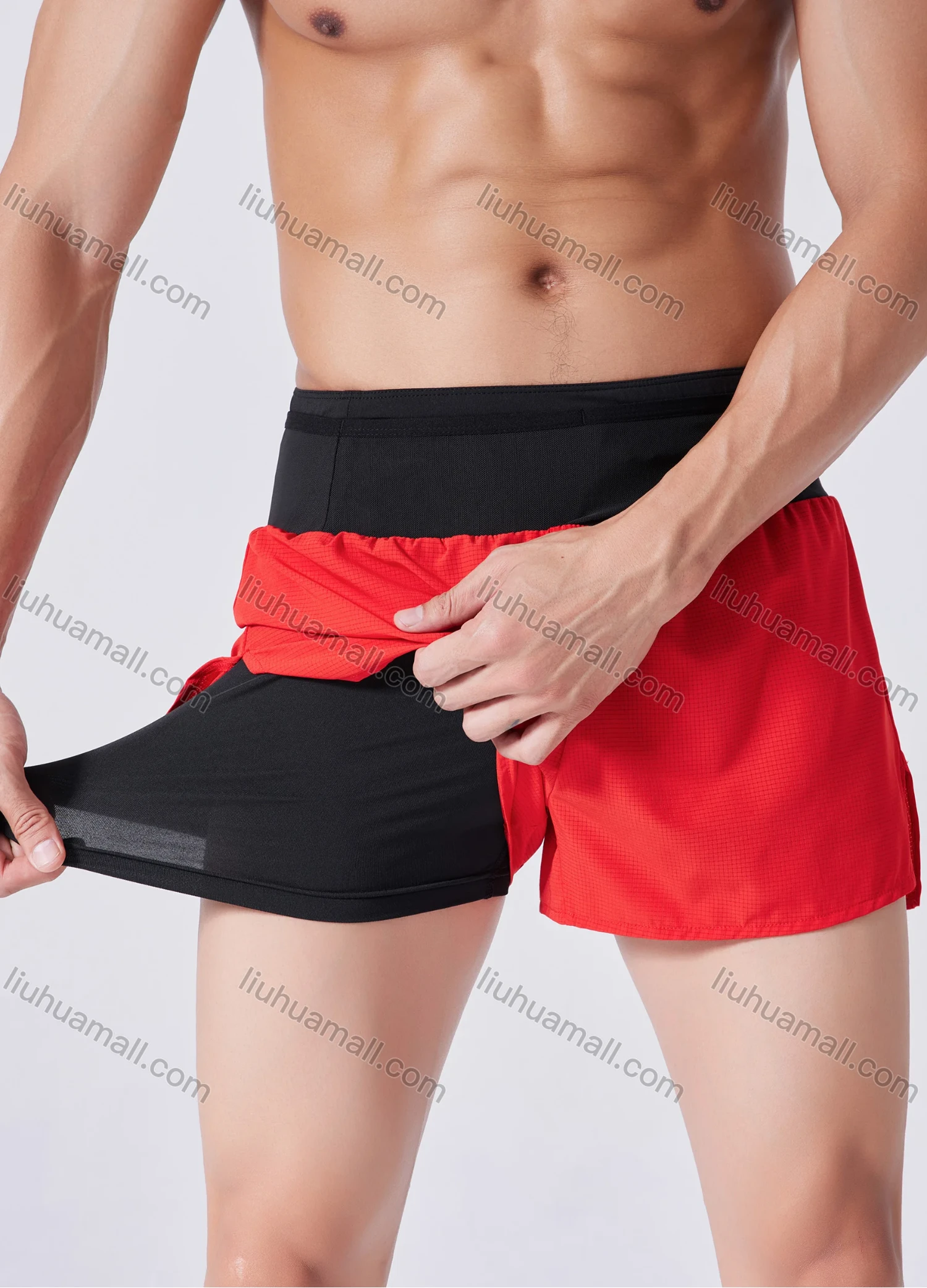 Wholesale Men's Athletic Workout 2-in-1 Colorblock Drawstring Elastic Waist Shorts 62219# - Liuhuamall