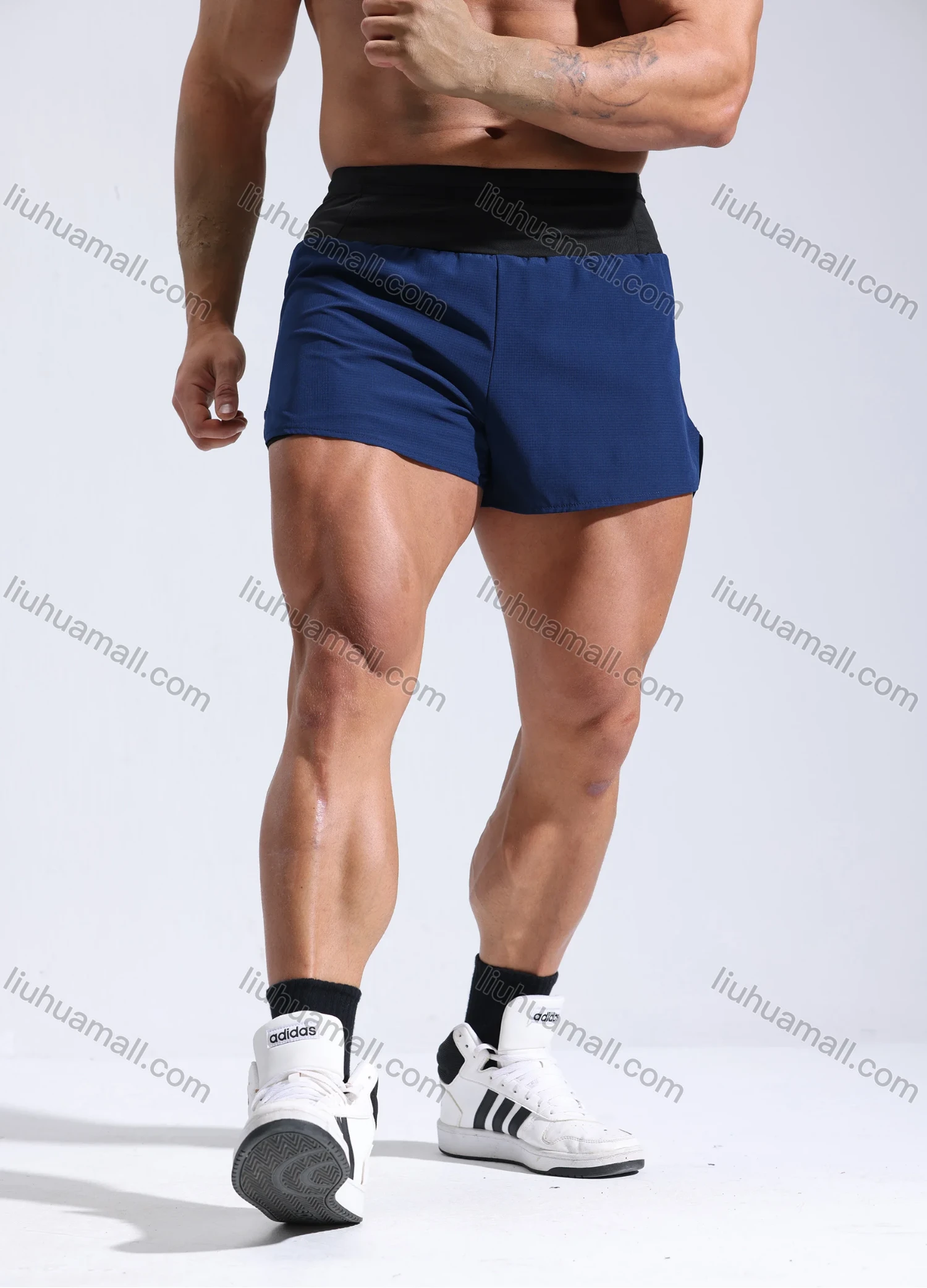 Wholesale Men's Athletic Workout 2-in-1 Colorblock Drawstring Elastic Waist Shorts 62219# - Liuhuamall