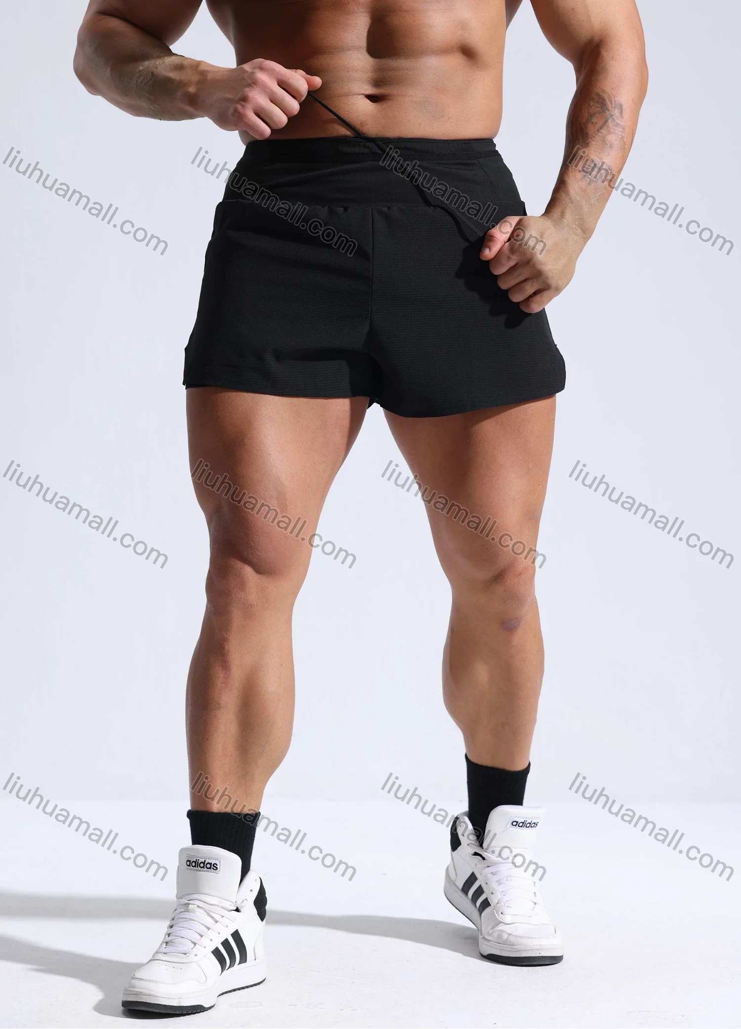Wholesale Men's Athletic Workout 2-in-1 Colorblock Drawstring Elastic Waist Shorts 62219# - Liuhuamall