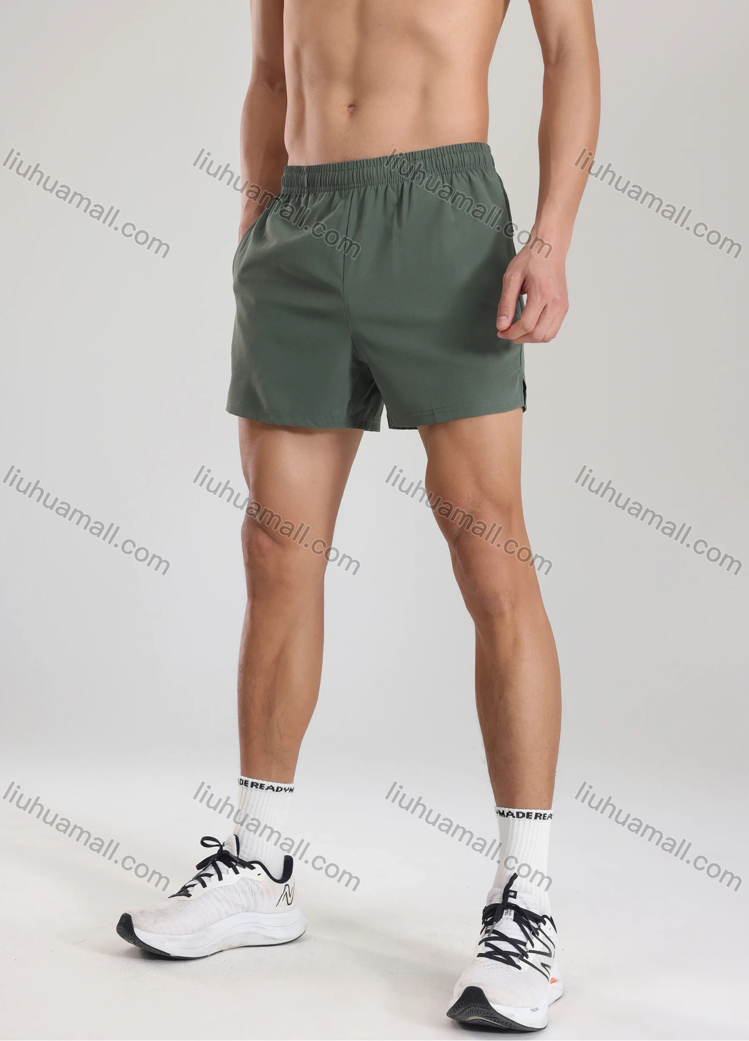 Wholesale Men's Athletic Workout Plain Zipper Pockets Elastic Waist Shorts 62223# - Liuhuamall