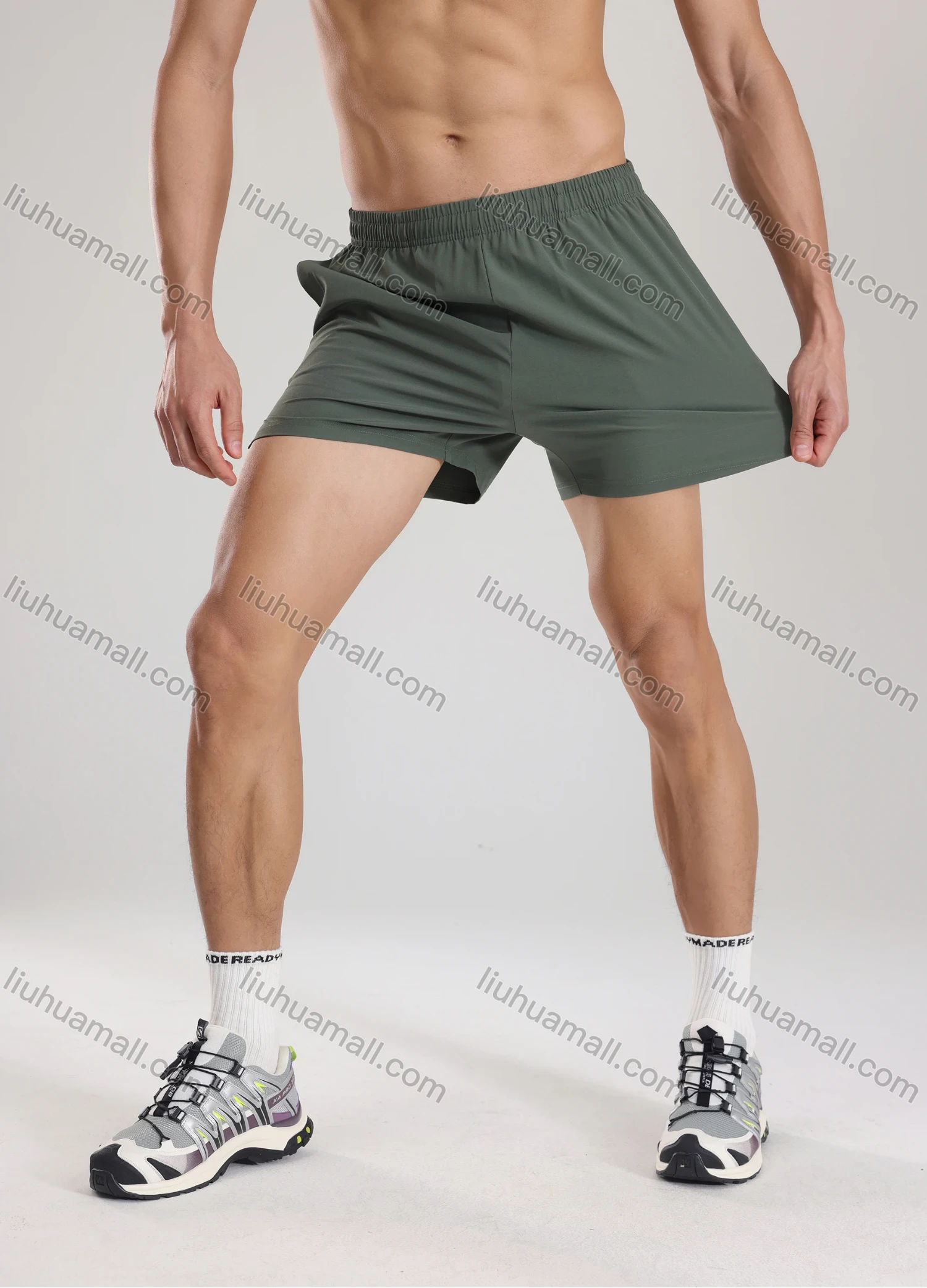 Wholesale Men's Athletic Workout Plain Zipper Pockets Elastic Waist Shorts 62223# - Liuhuamall