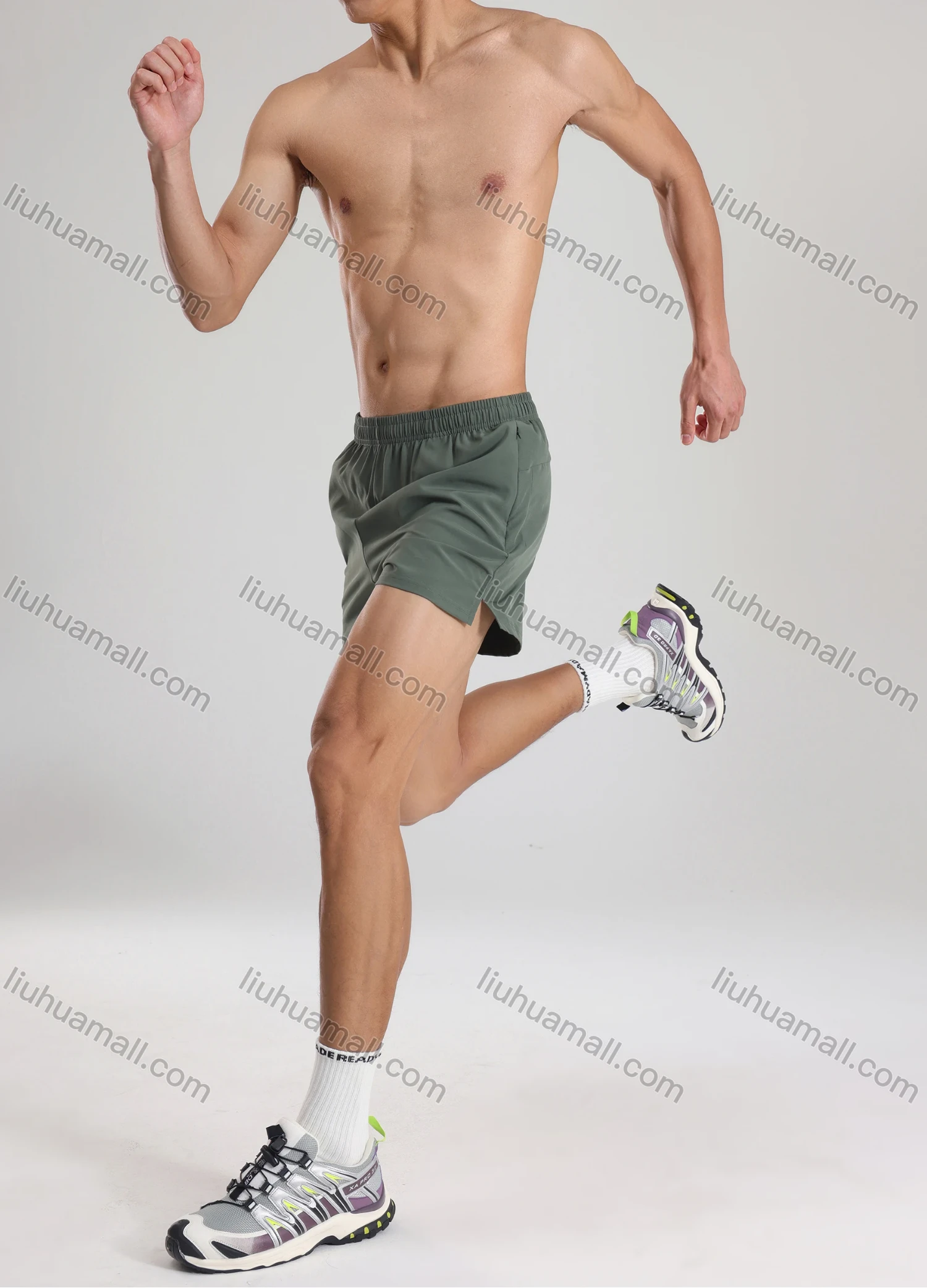Wholesale Men's Athletic Workout Plain Zipper Pockets Elastic Waist Shorts 62223# - Liuhuamall