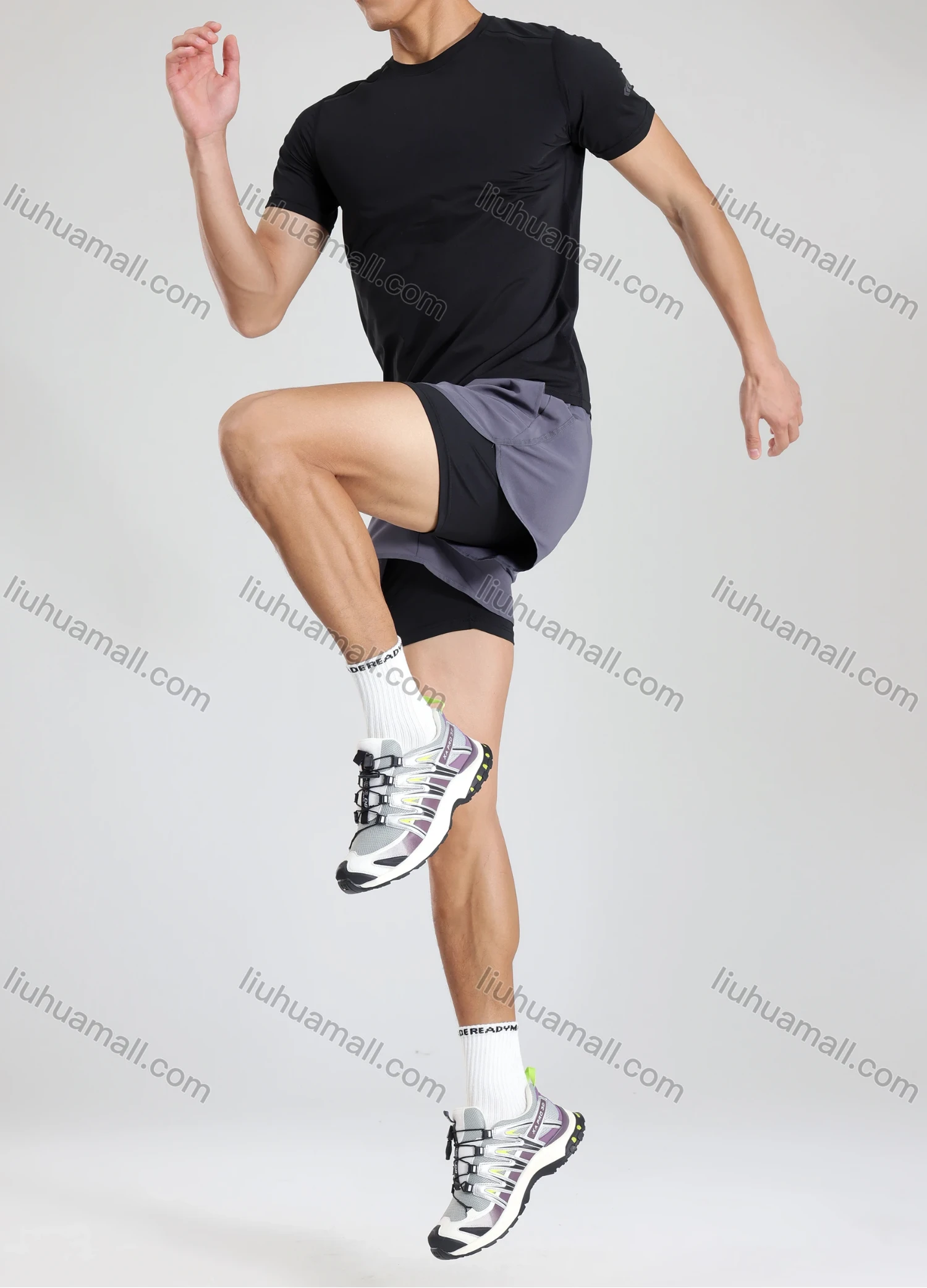 Wholesale Men's Athletic Workout 2-in-1 Plain Zipper Pocket Drawstring Elastic Waist Shorts 62225# - Liuhuamall