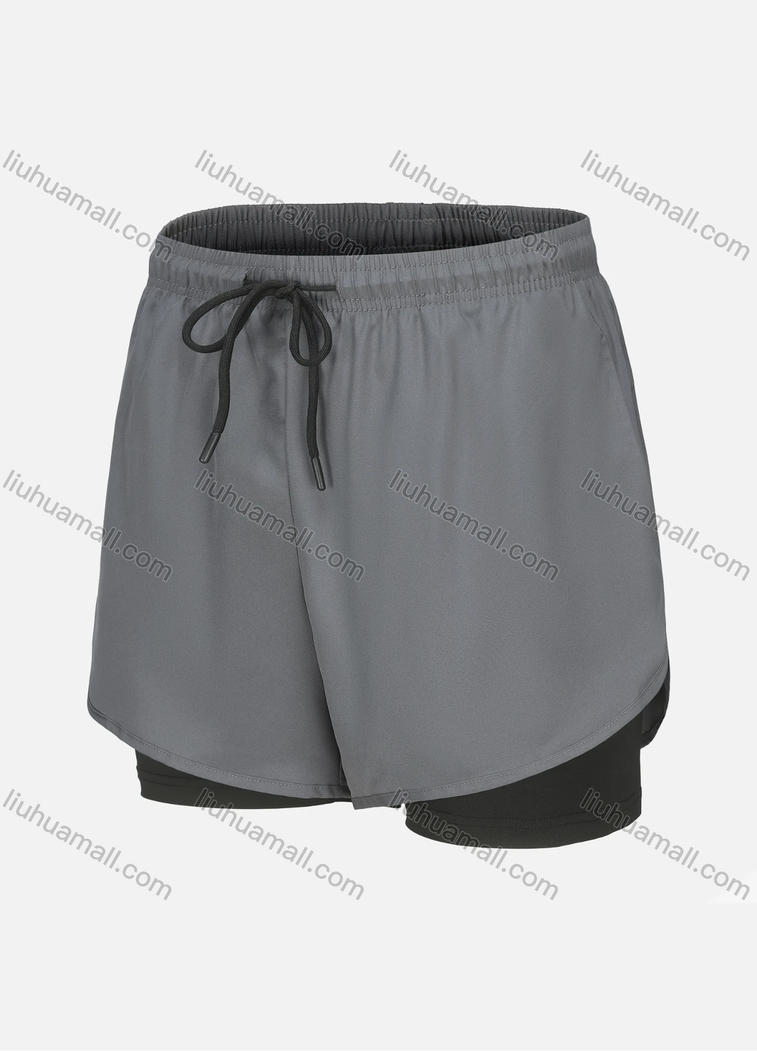 Wholesale Men's Athletic Workout 2-in-1 Plain Zipper Pocket Drawstring Elastic Waist Shorts 62225# - Liuhuamall