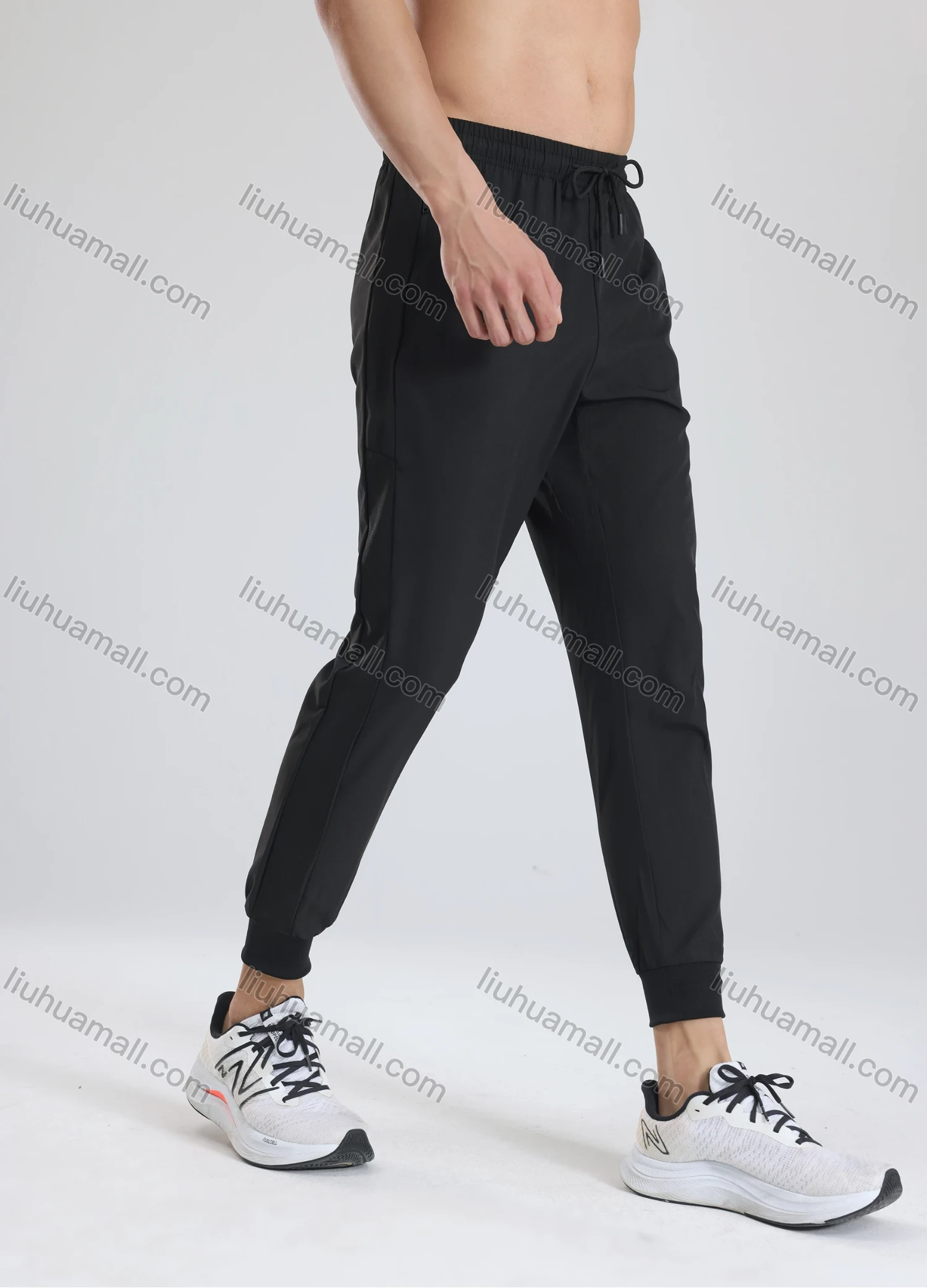 Wholesale Men's Athletic Plain Workout Mesh Splicing Elastic Waist Zipper Pockets Drawstring Pants 62341# - Liuhuamall