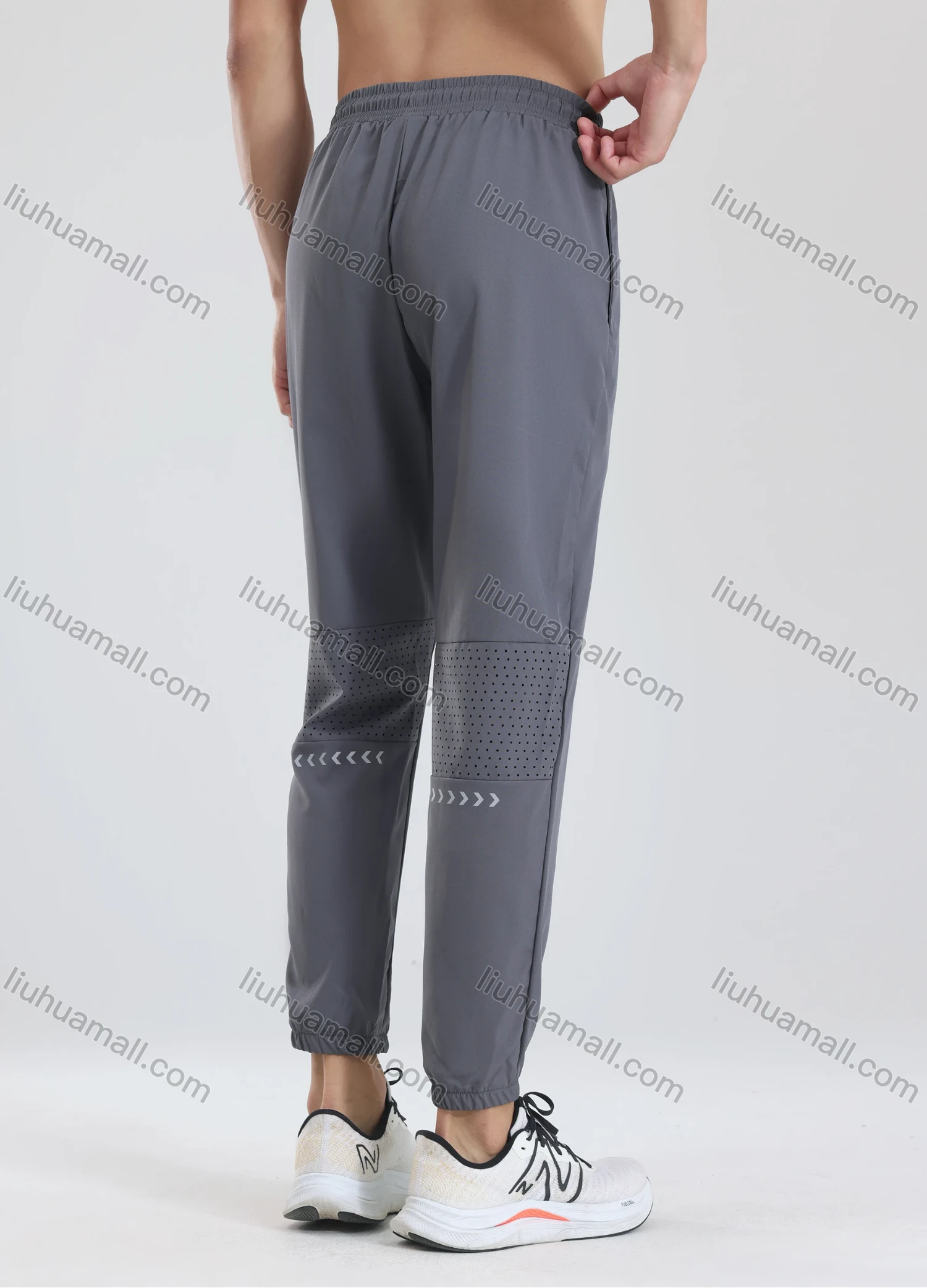 Wholesale Men's Athletic Plain Workout Elastic Waist Drawstring Zipper Pockets Pants 62339# - Liuhuamall