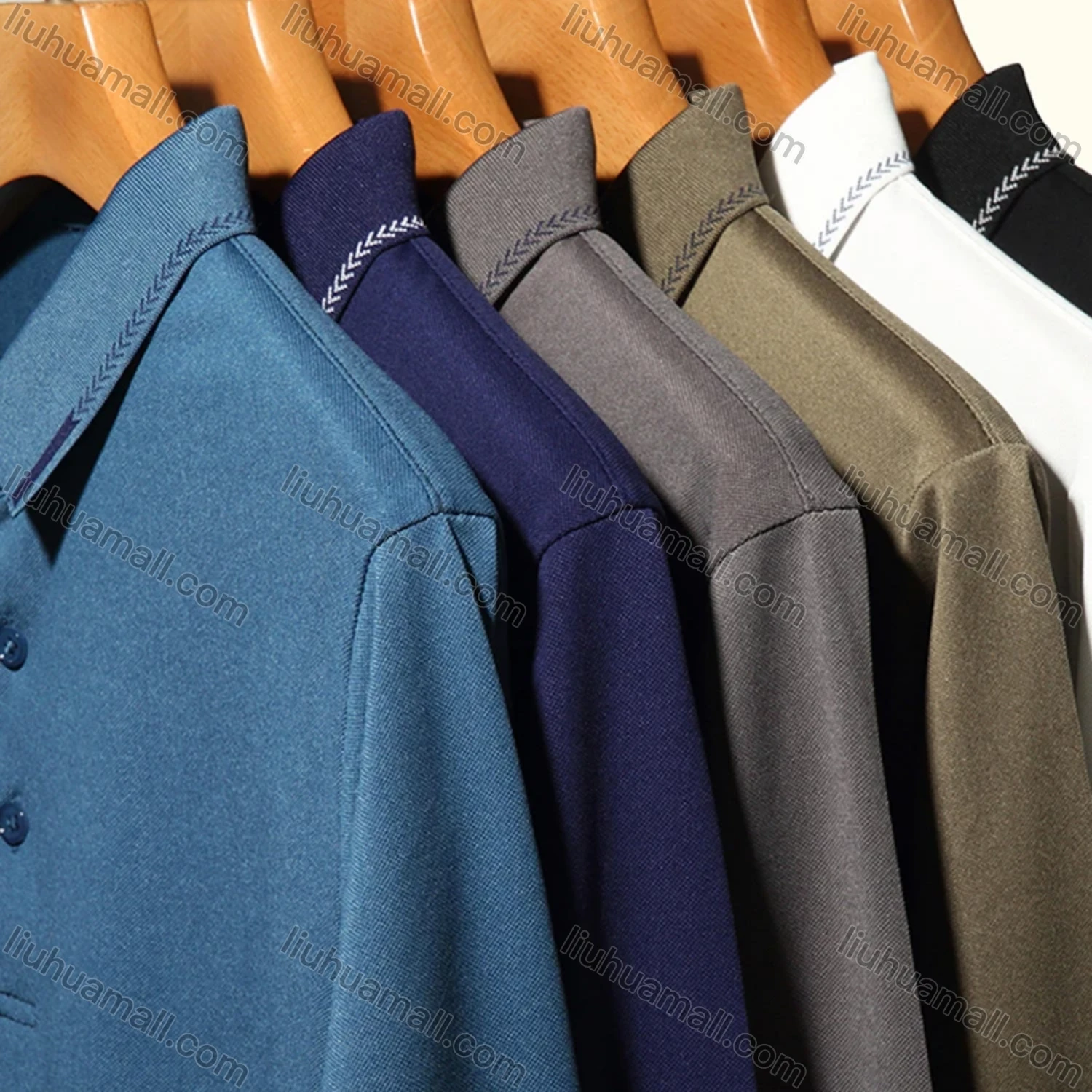 Wholesale Men's Casual Plain Long Sleeve Slim Fit Polo Shirt 2511# - Liuhuamall