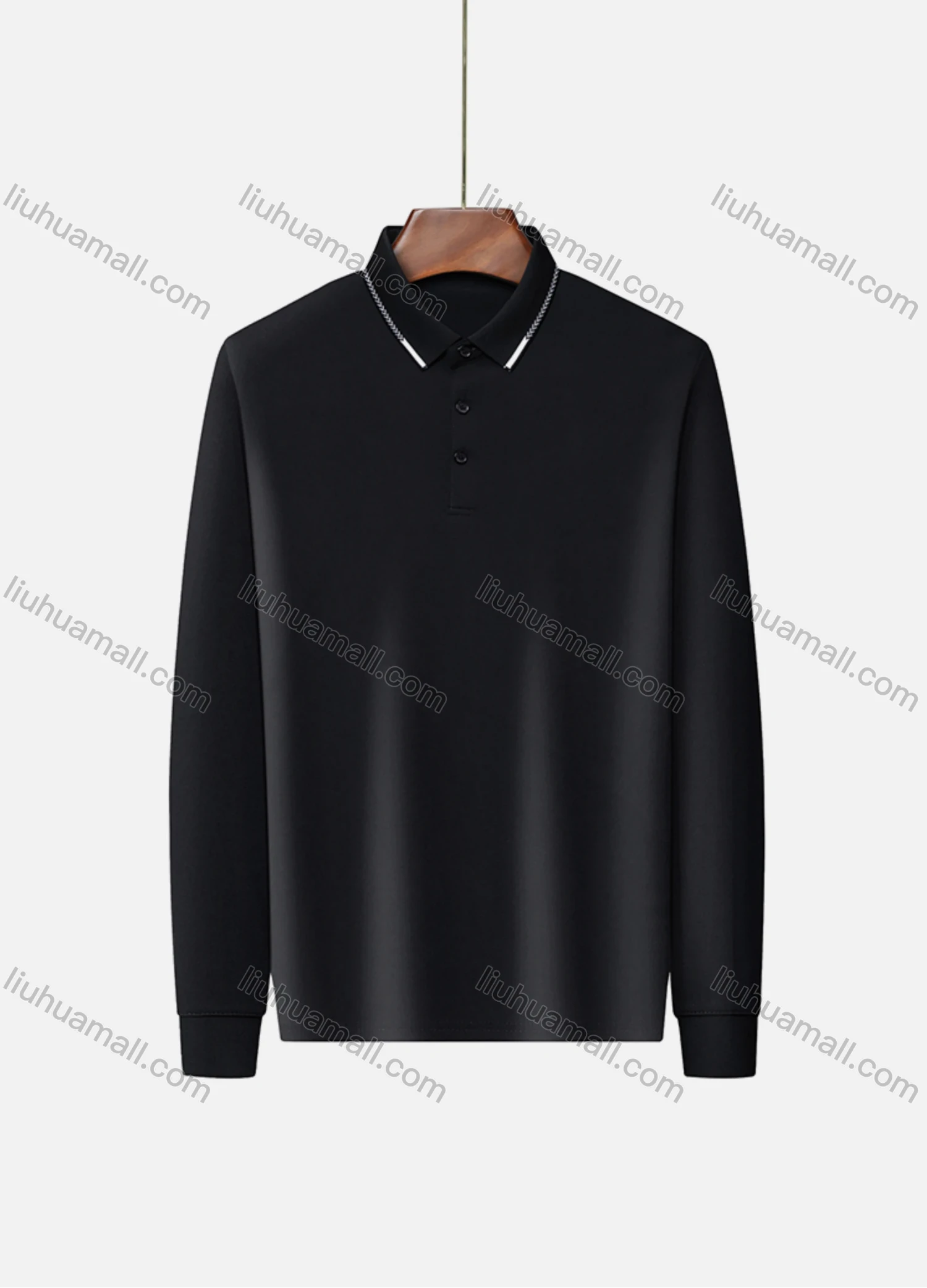 Wholesale Men's Casual Plain Long Sleeve Slim Fit Polo Shirt 2511# - Liuhuamall