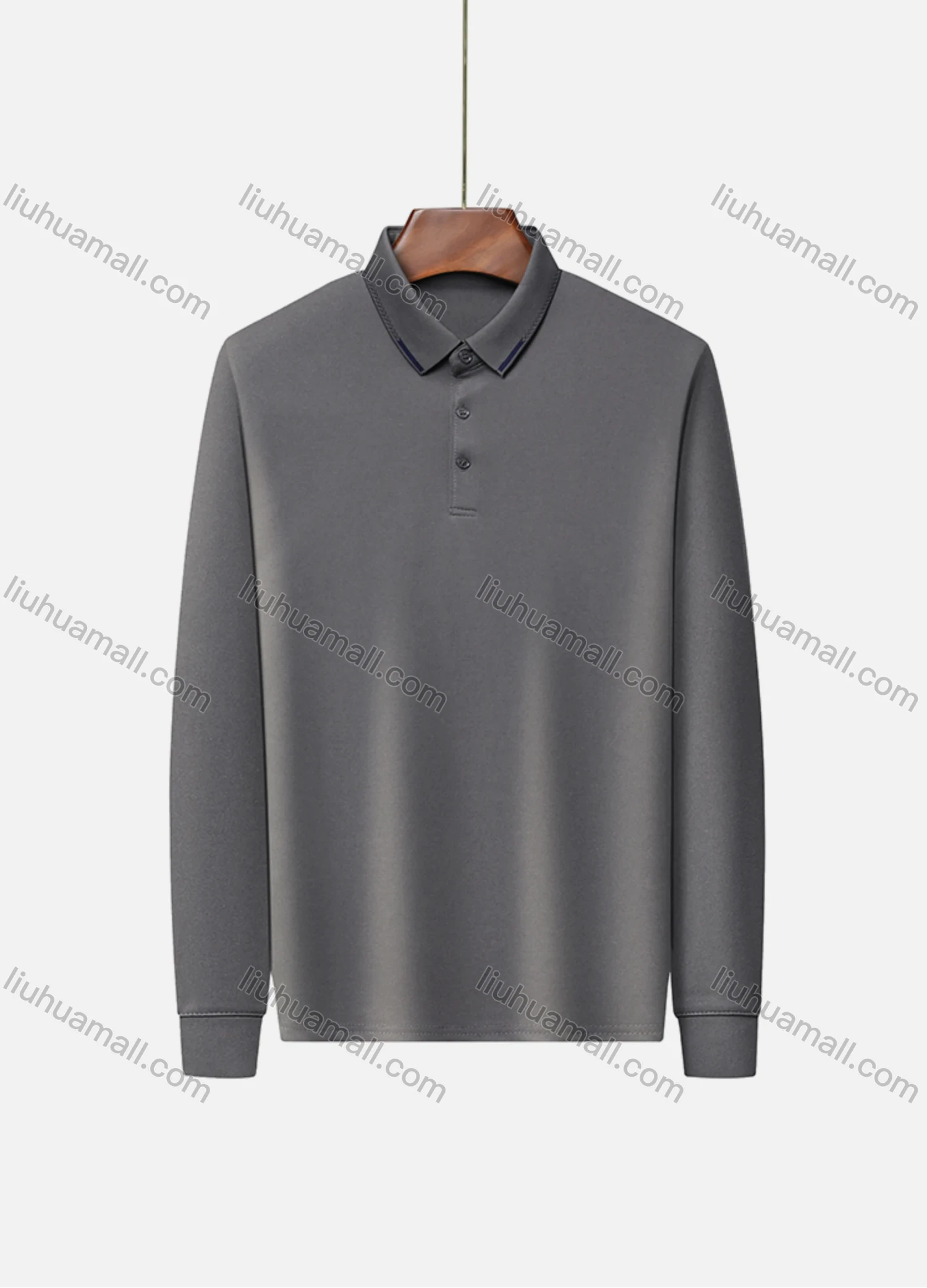 Wholesale Men's Casual Plain Long Sleeve Slim Fit Polo Shirt 2511# - Liuhuamall