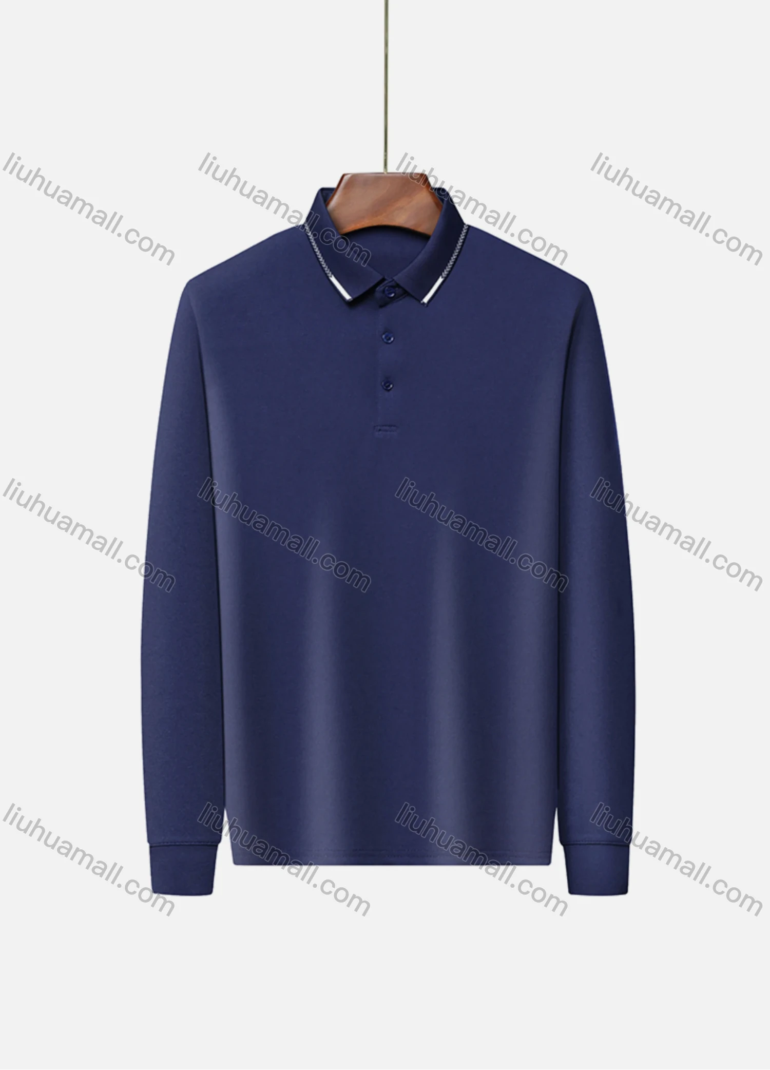 Wholesale Men's Casual Plain Long Sleeve Slim Fit Polo Shirt 2511# - Liuhuamall