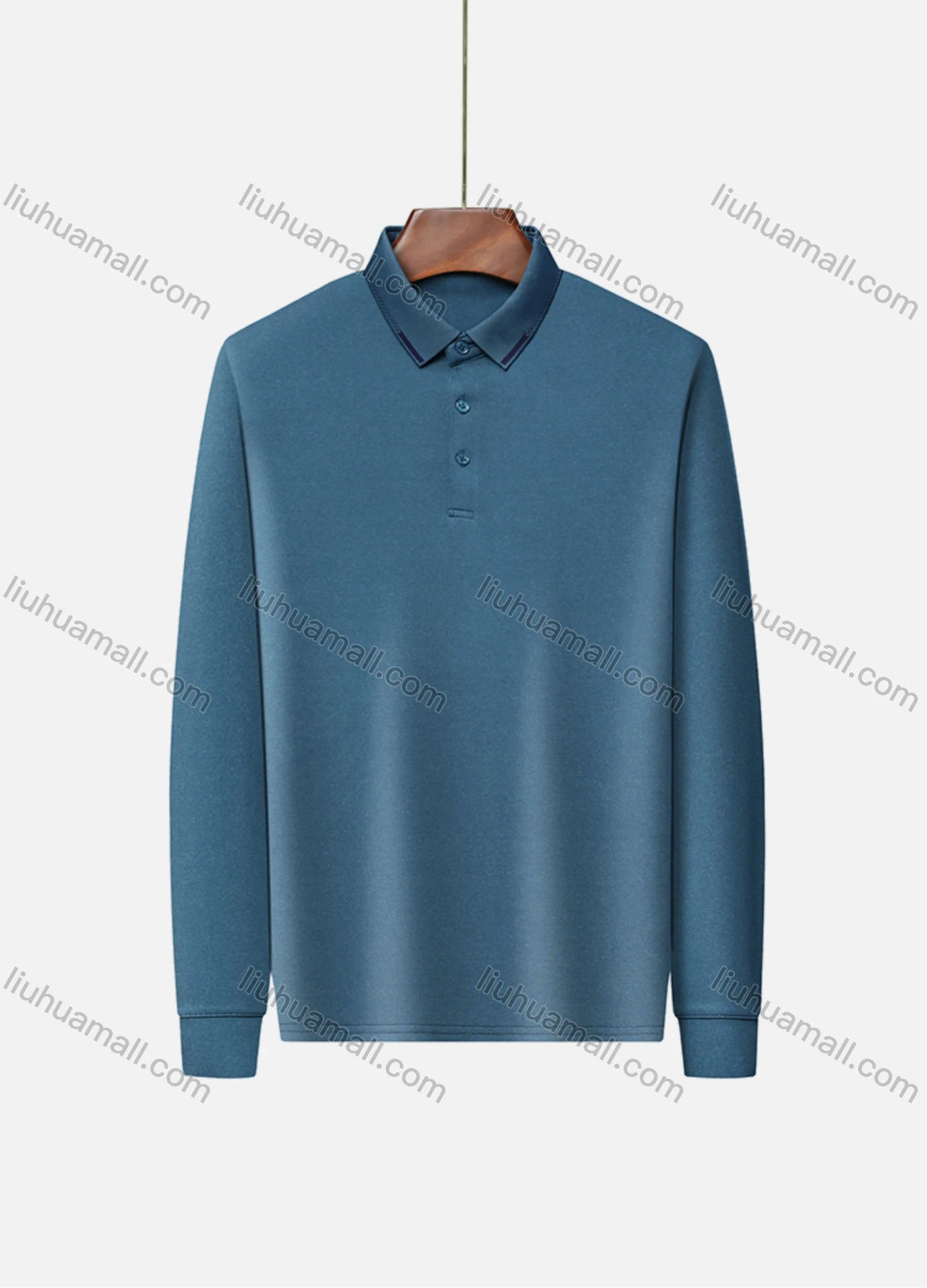 Wholesale Men's Casual Plain Long Sleeve Slim Fit Polo Shirt 2511# - Liuhuamall
