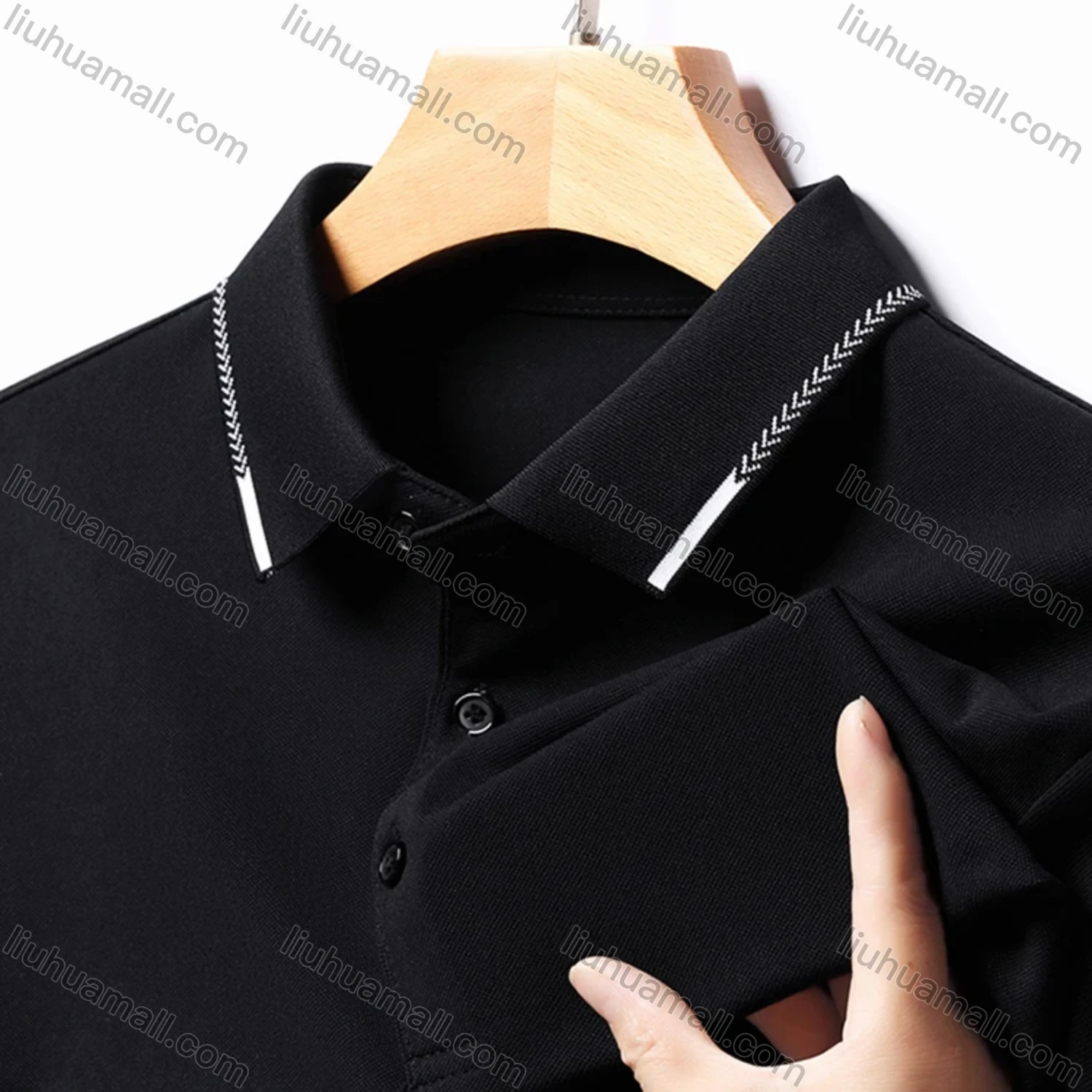 Wholesale Men's Casual Plain Long Sleeve Slim Fit Polo Shirt 2511# - Liuhuamall