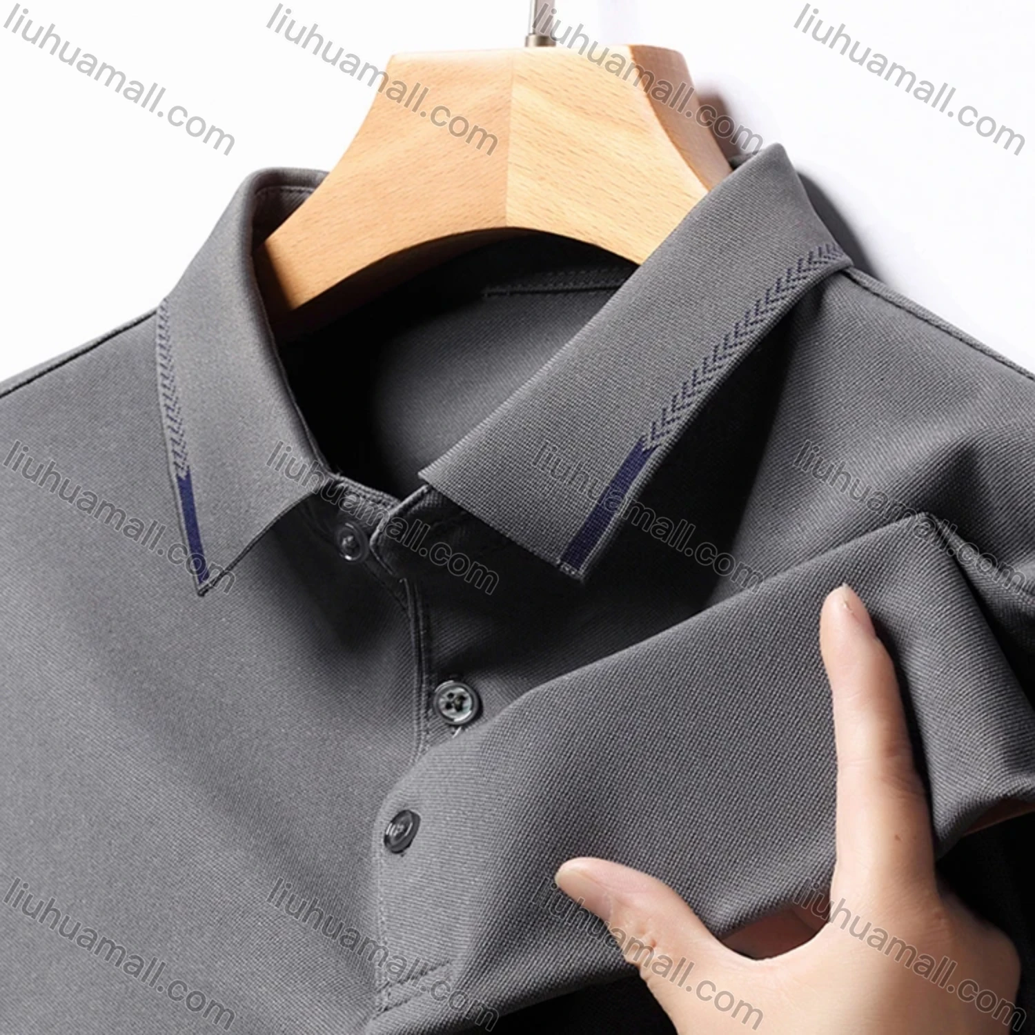 Wholesale Men's Casual Plain Long Sleeve Slim Fit Polo Shirt 2511# - Liuhuamall