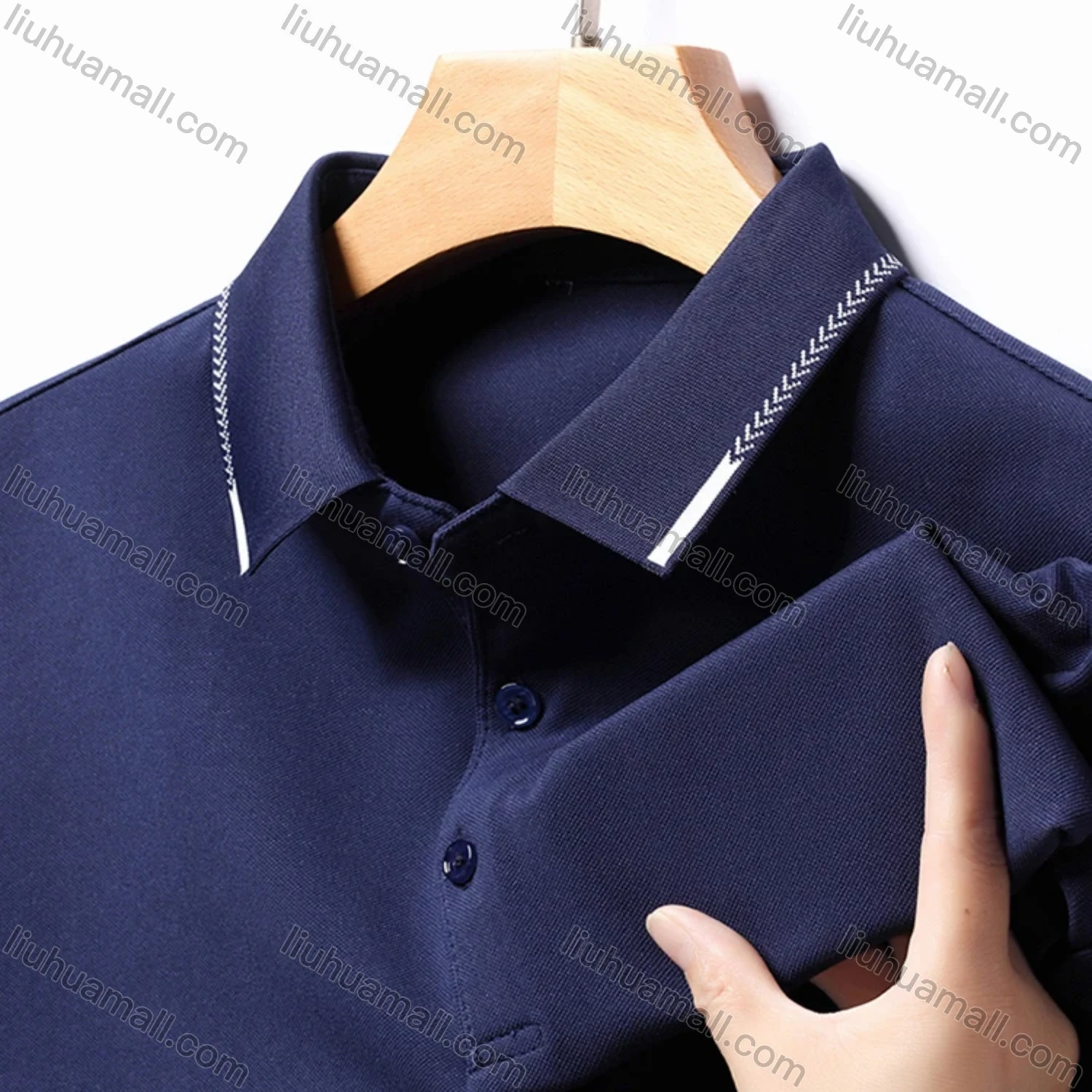 Wholesale Men's Casual Plain Long Sleeve Slim Fit Polo Shirt 2511# - Liuhuamall