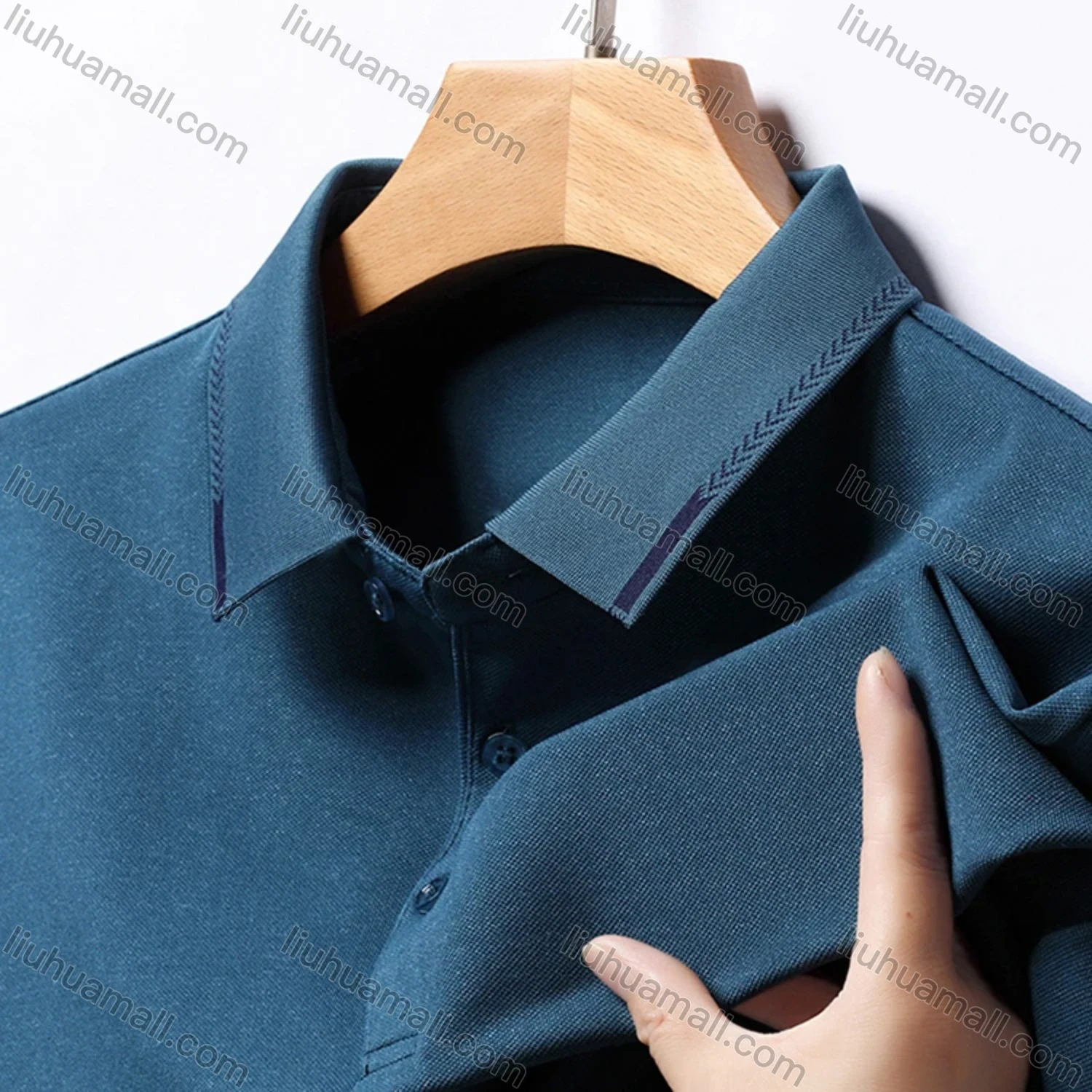 Wholesale Men's Casual Plain Long Sleeve Slim Fit Polo Shirt 2511# - Liuhuamall