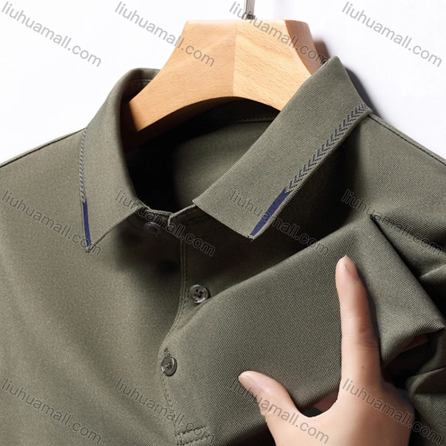 Wholesale Men's Casual Plain Long Sleeve Slim Fit Polo Shirt 2511# - Liuhuamall