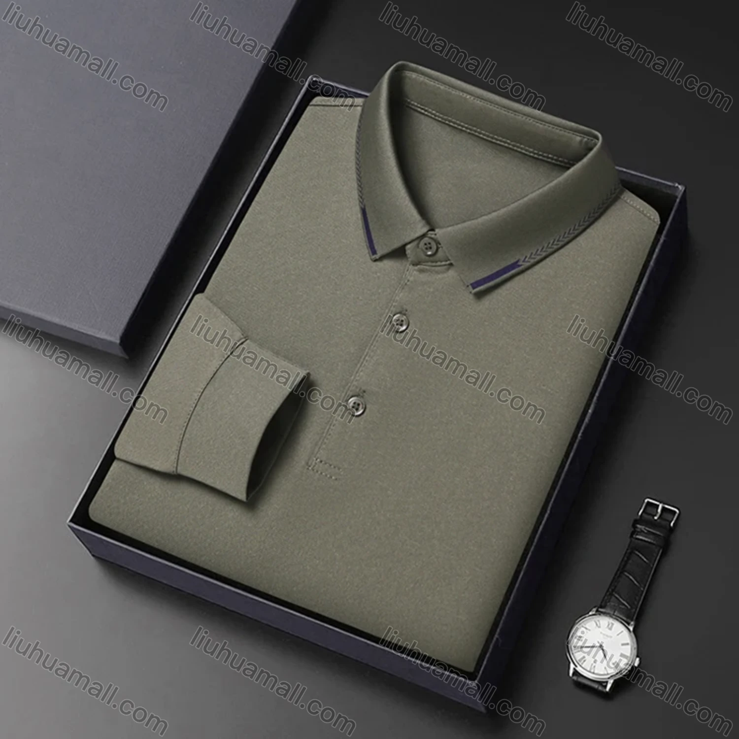 Wholesale Men's Casual Plain Long Sleeve Slim Fit Polo Shirt 2511# - Liuhuamall