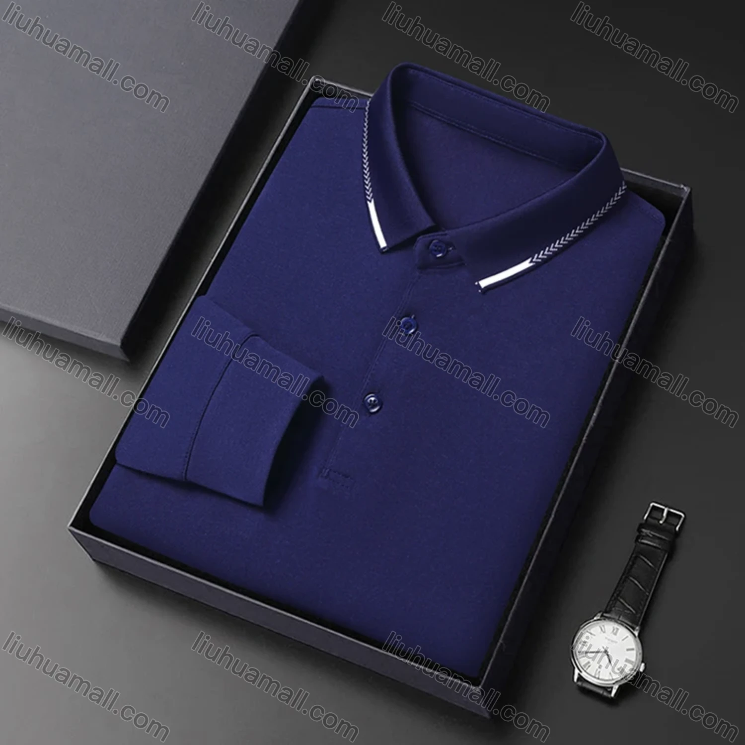 Wholesale Men's Casual Plain Long Sleeve Slim Fit Polo Shirt 2511# - Liuhuamall