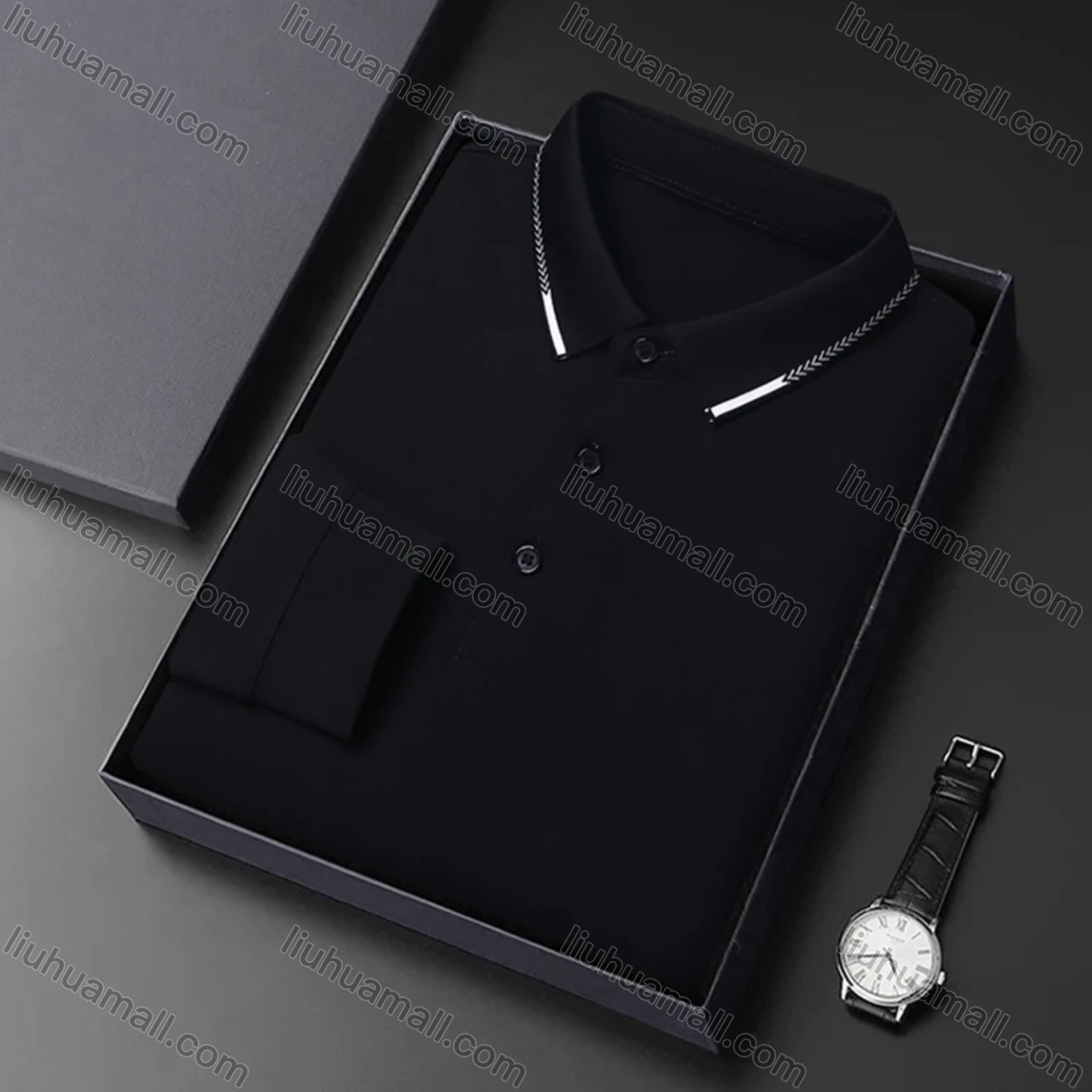 Wholesale Men's Casual Plain Long Sleeve Slim Fit Polo Shirt 2511# - Liuhuamall
