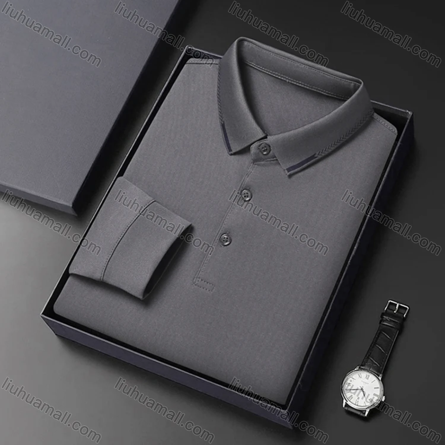 Wholesale Men's Casual Plain Long Sleeve Slim Fit Polo Shirt 2511# - Liuhuamall