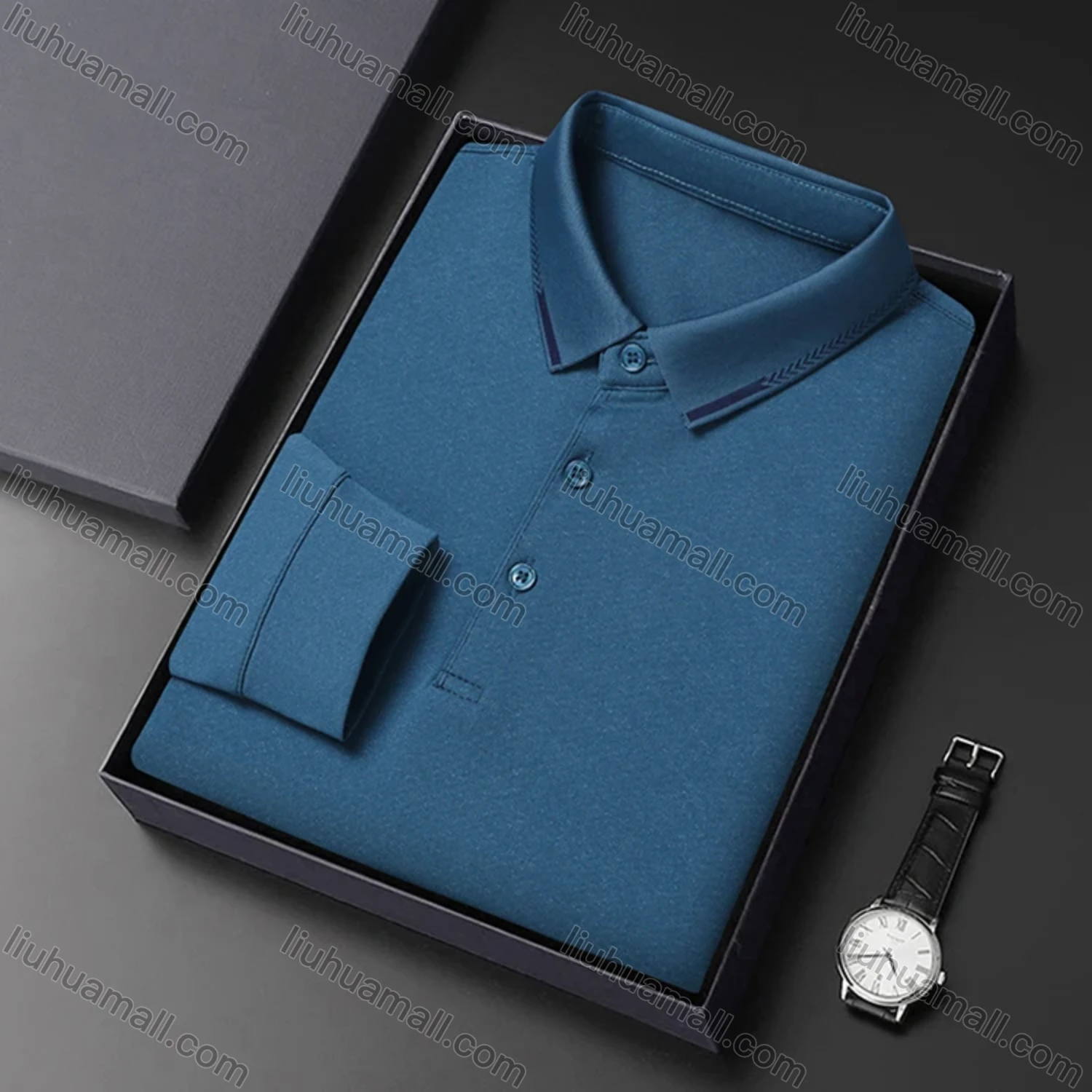 Wholesale Men's Casual Plain Long Sleeve Slim Fit Polo Shirt 2511# - Liuhuamall