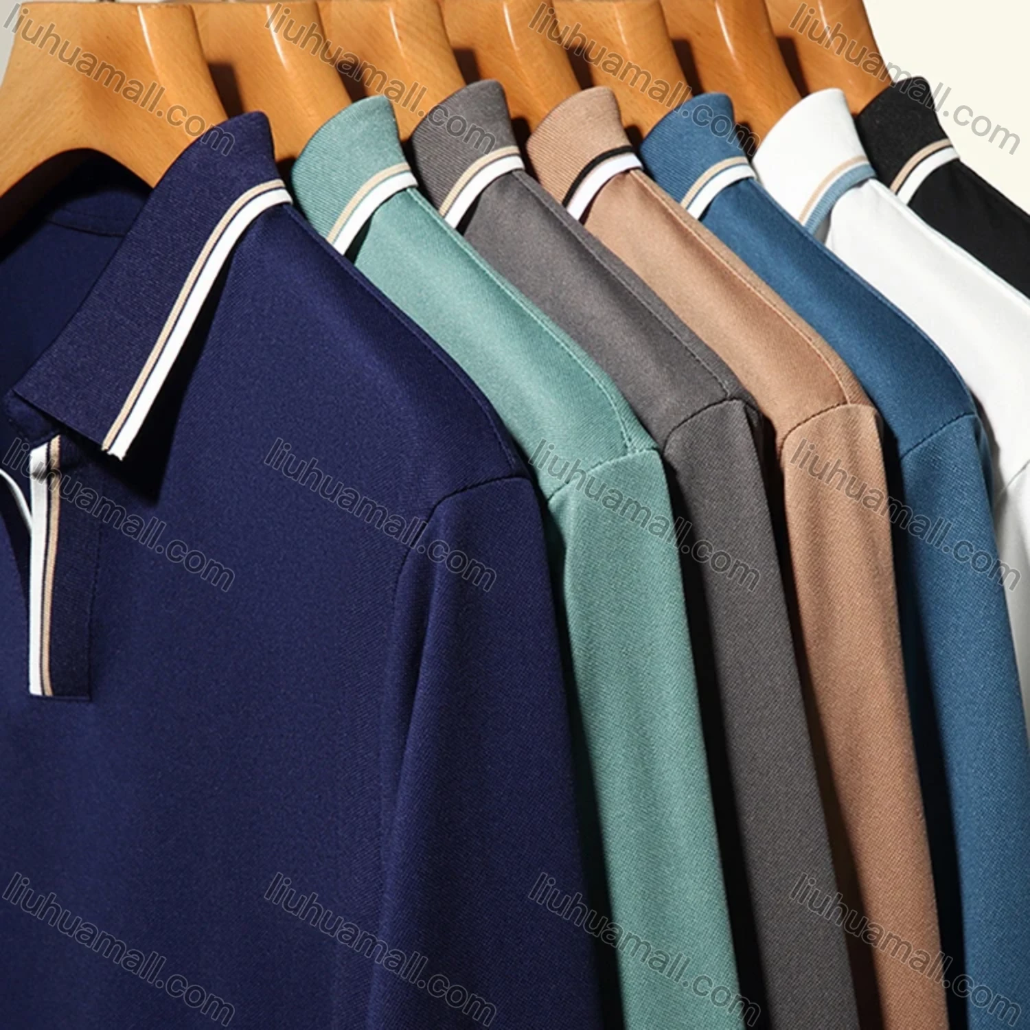 Wholesale Men's Casual Plain Notched Long Sleeve Ice Silk Striped Trim Henley Shirt 2512# - Liuhuamall