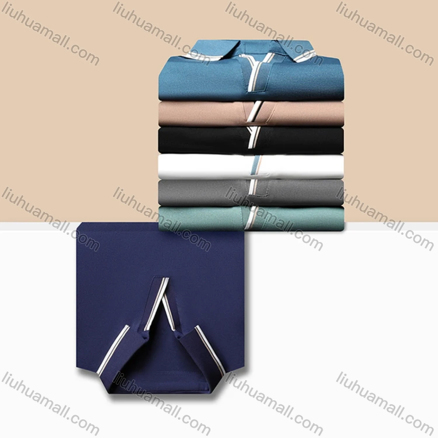 Wholesale Men's Casual Plain Notched Long Sleeve Ice Silk Striped Trim Henley Shirt 2512# - Liuhuamall