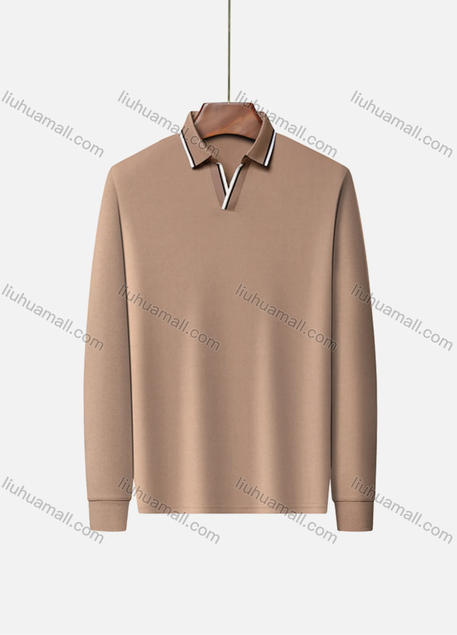 Wholesale Men's Casual Plain Notched Long Sleeve Ice Silk Striped Trim Henley Shirt 2512# - Liuhuamall