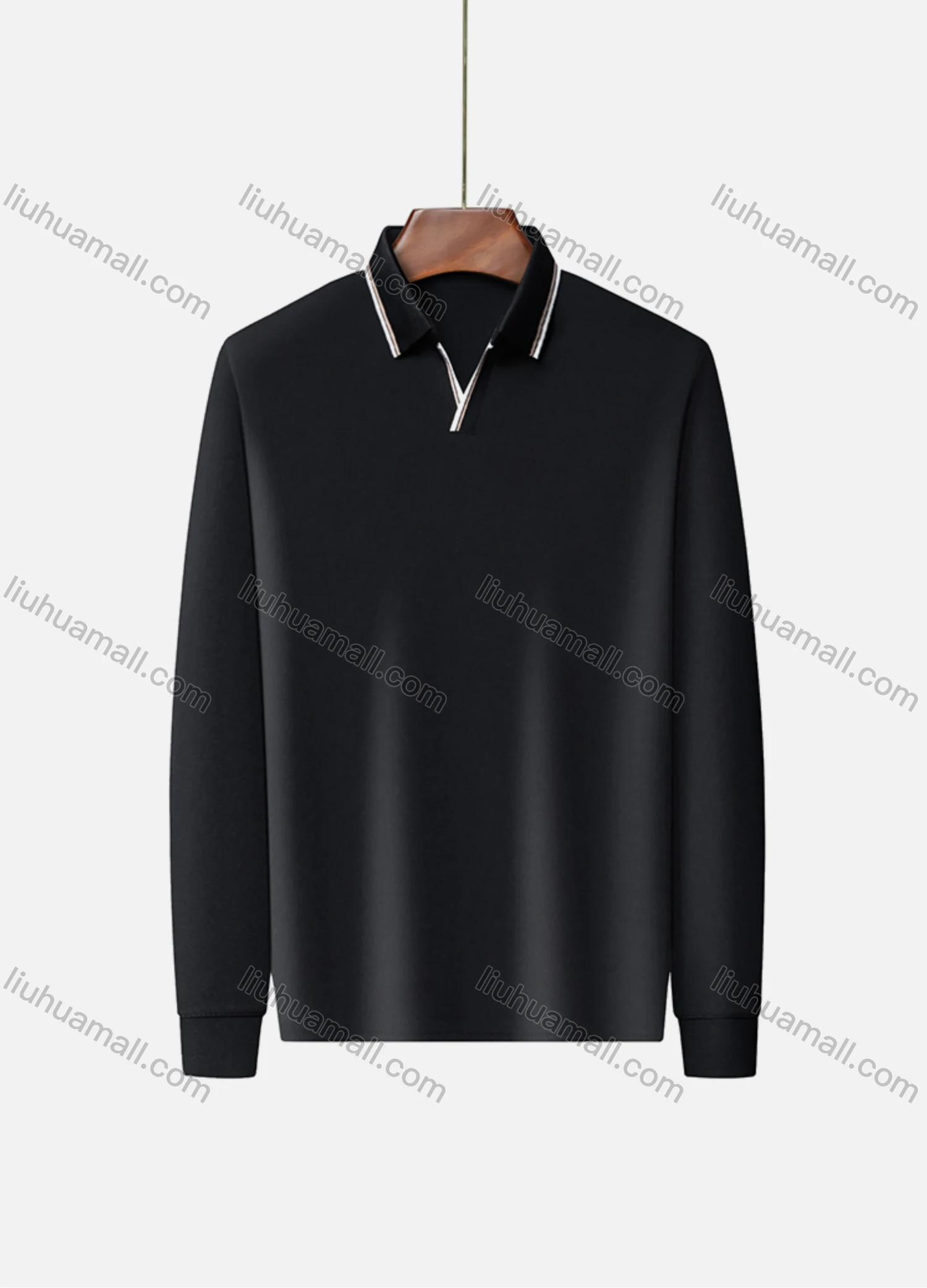Wholesale Men's Casual Plain Notched Long Sleeve Ice Silk Striped Trim Henley Shirt 2512# - Liuhuamall