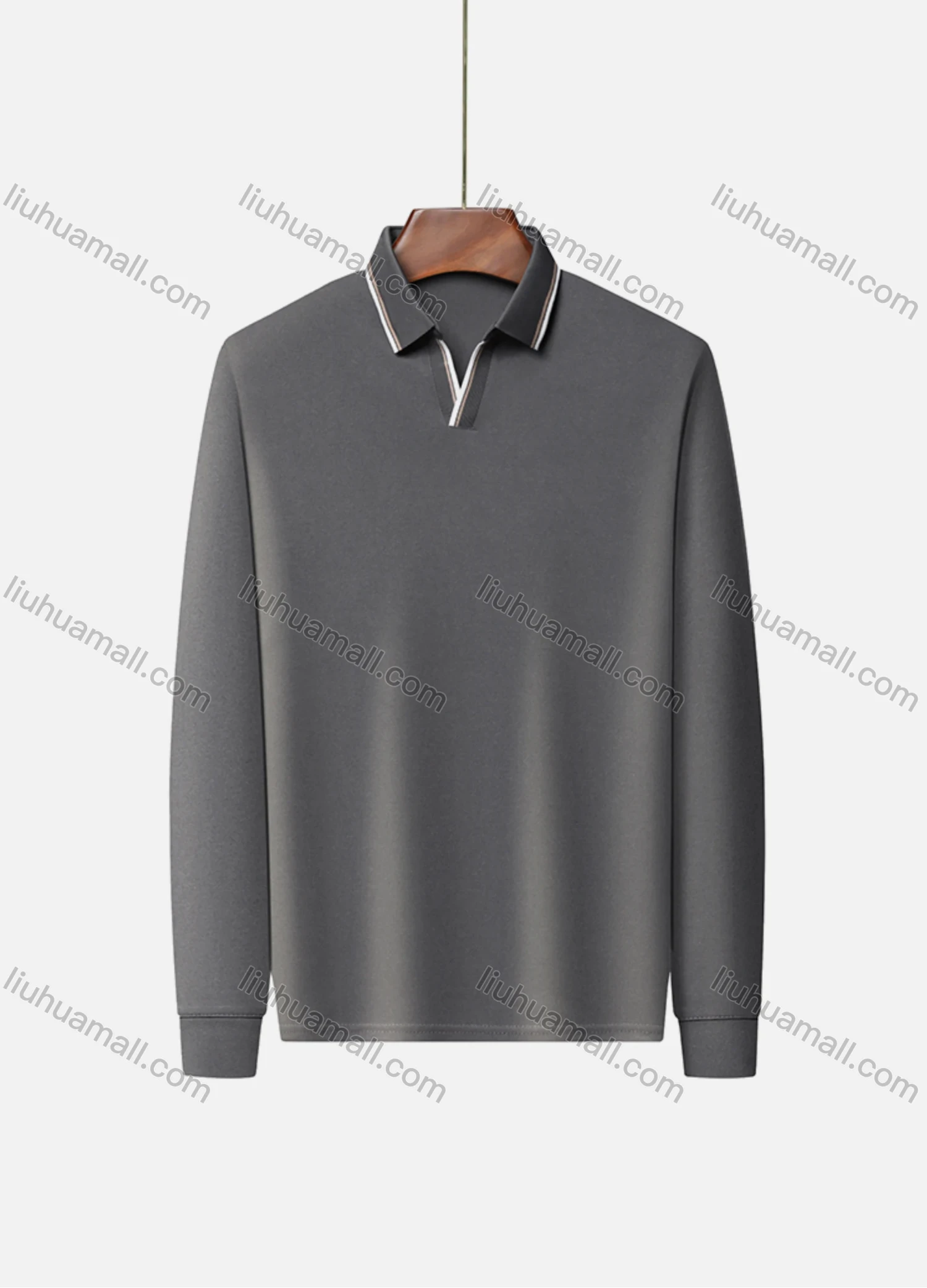 Wholesale Men's Casual Plain Notched Long Sleeve Ice Silk Striped Trim Henley Shirt 2512# - Liuhuamall
