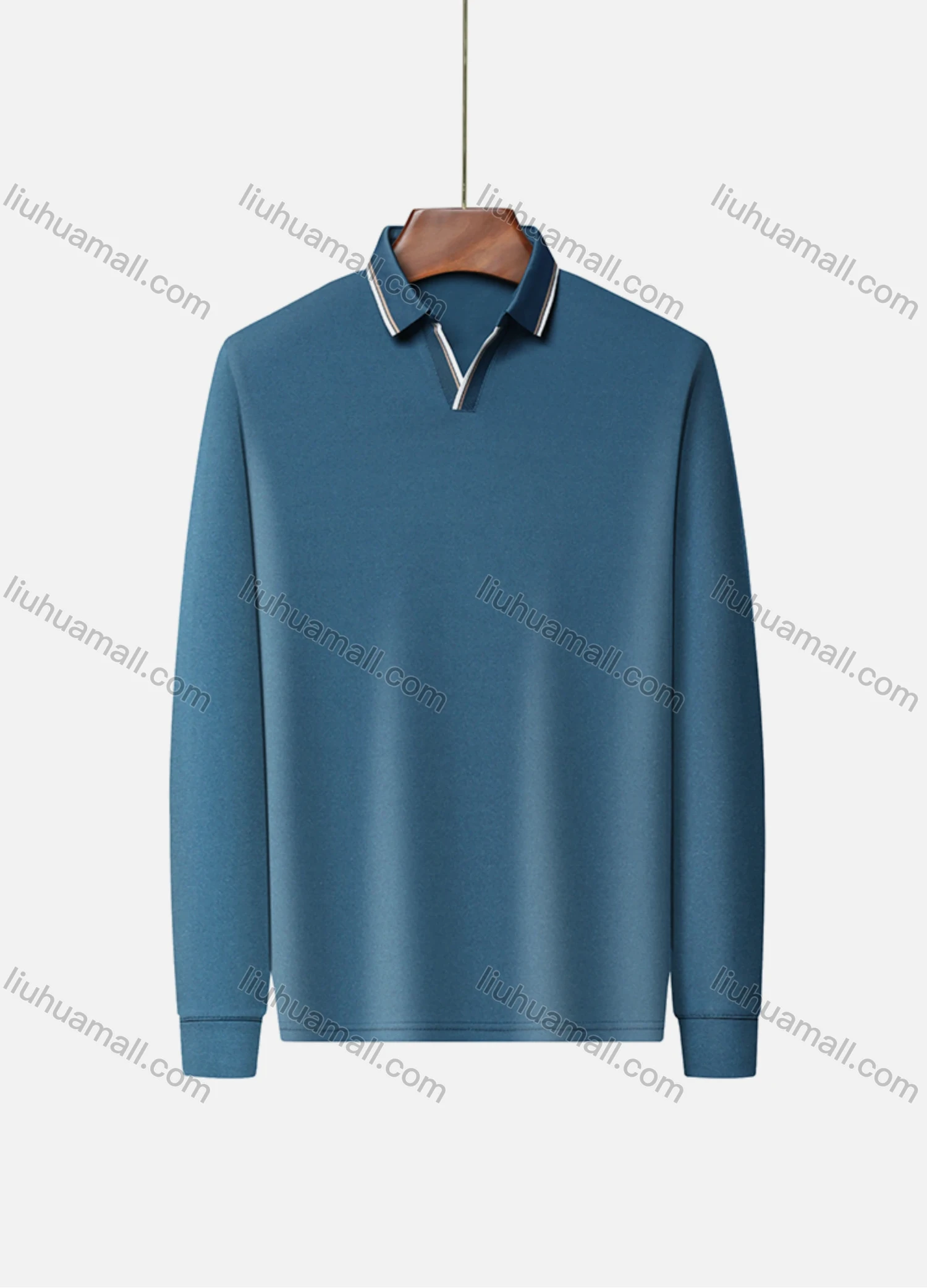 Wholesale Men's Casual Plain Notched Long Sleeve Ice Silk Striped Trim Henley Shirt 2512# - Liuhuamall