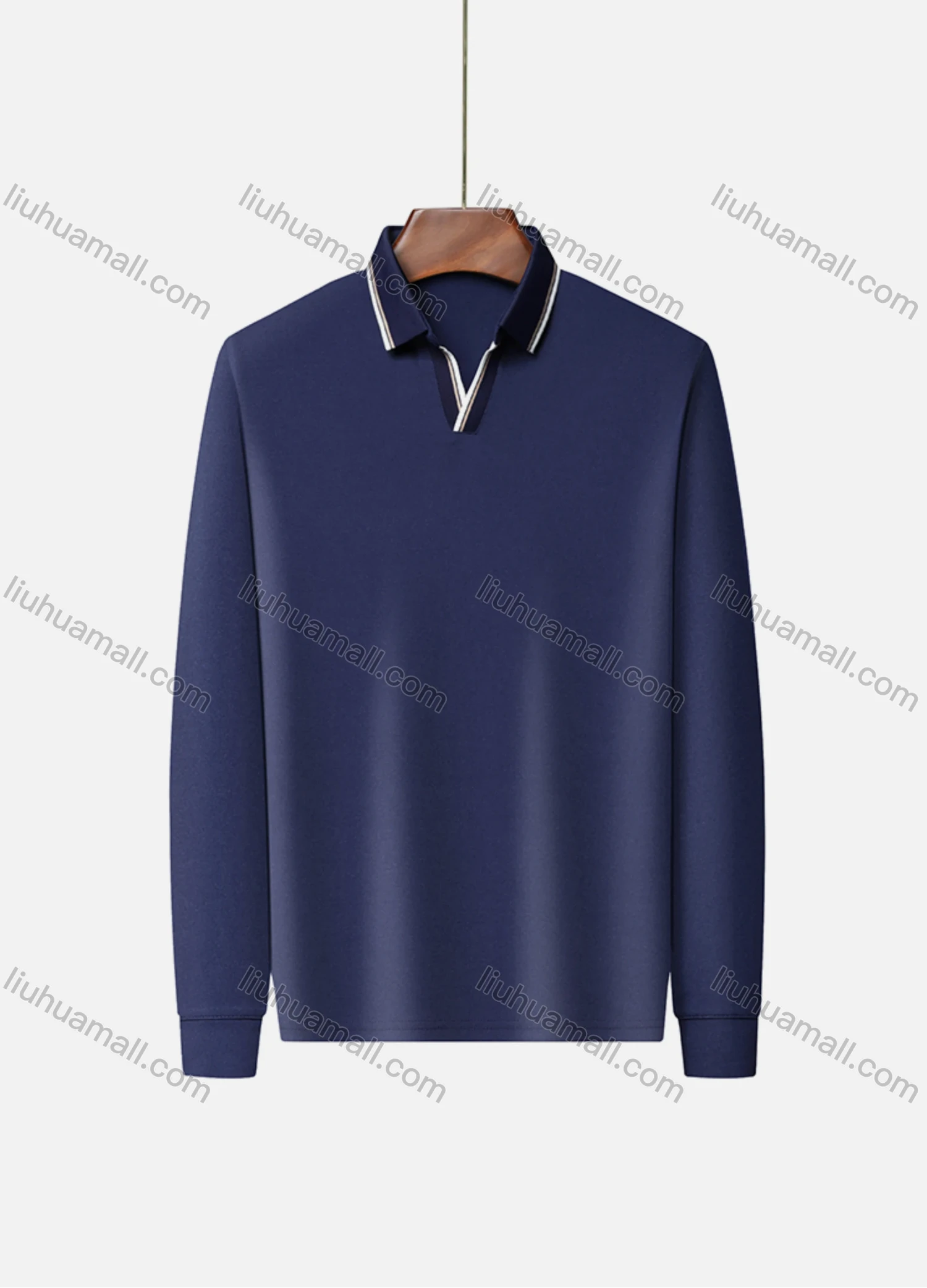 Wholesale Men's Casual Plain Notched Long Sleeve Ice Silk Striped Trim Henley Shirt 2512# - Liuhuamall