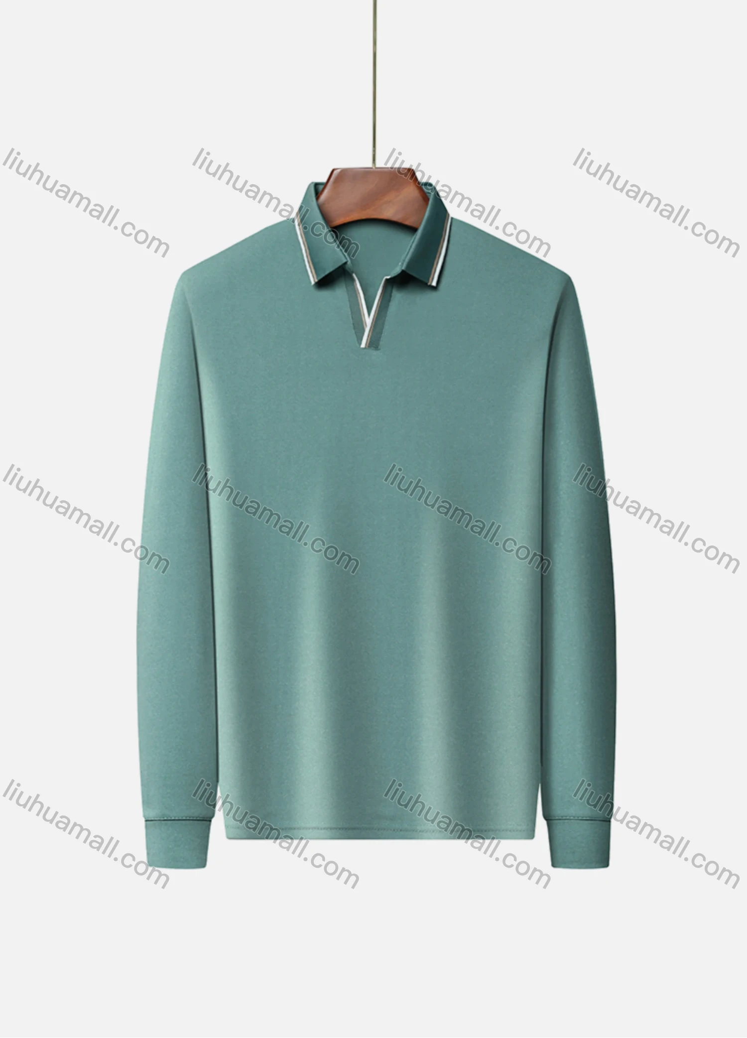 Wholesale Men's Casual Plain Notched Long Sleeve Ice Silk Striped Trim Henley Shirt 2512# - Liuhuamall