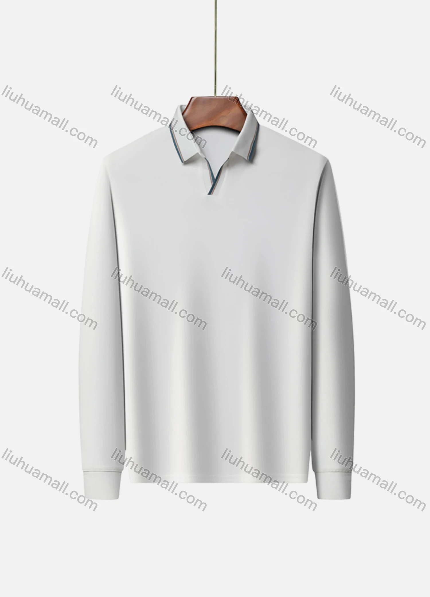 Wholesale Men's Casual Plain Notched Long Sleeve Ice Silk Striped Trim Henley Shirt 2512# - Liuhuamall