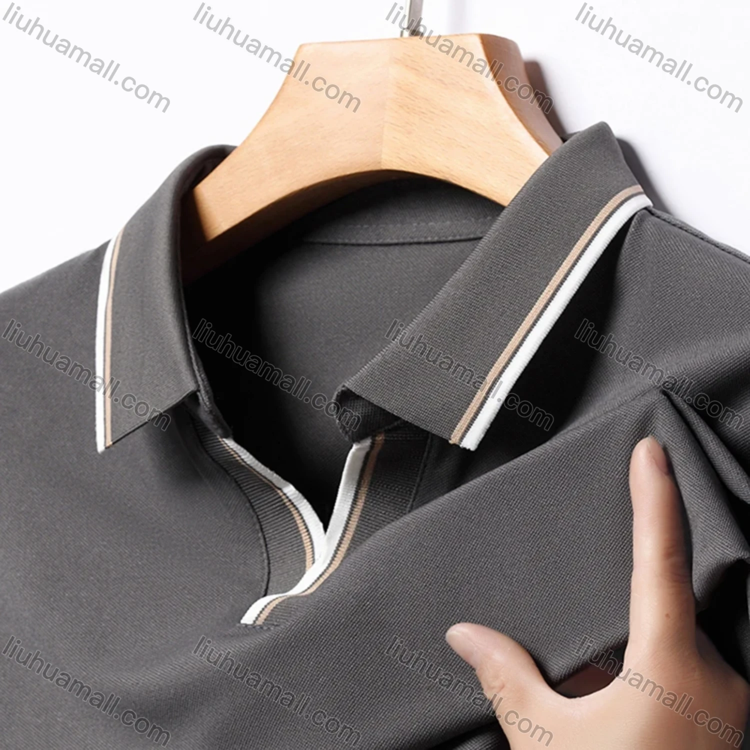 Wholesale Men's Casual Plain Notched Long Sleeve Ice Silk Striped Trim Henley Shirt 2512# - Liuhuamall