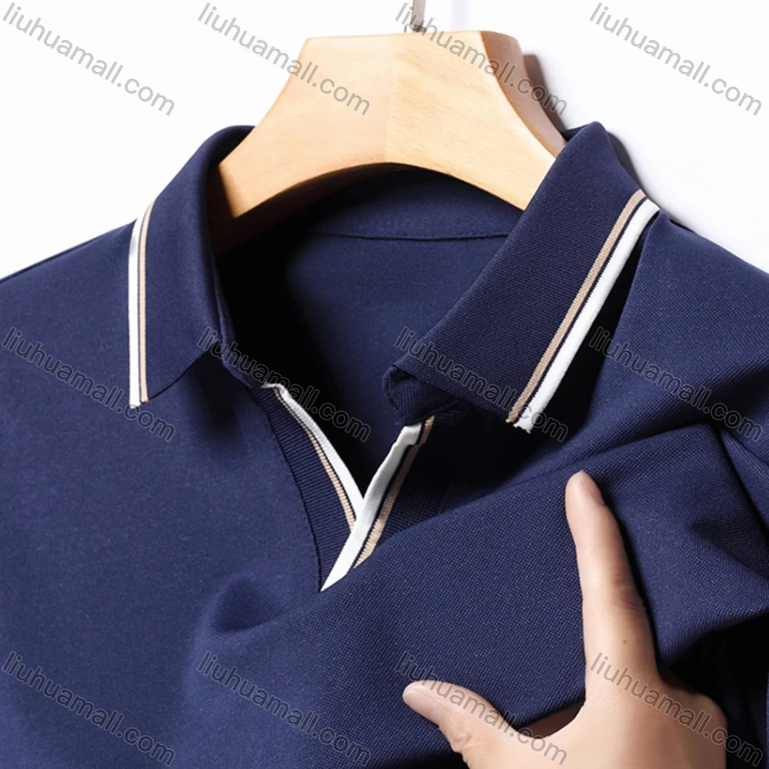 Wholesale Men's Casual Plain Notched Long Sleeve Ice Silk Striped Trim Henley Shirt 2512# - Liuhuamall