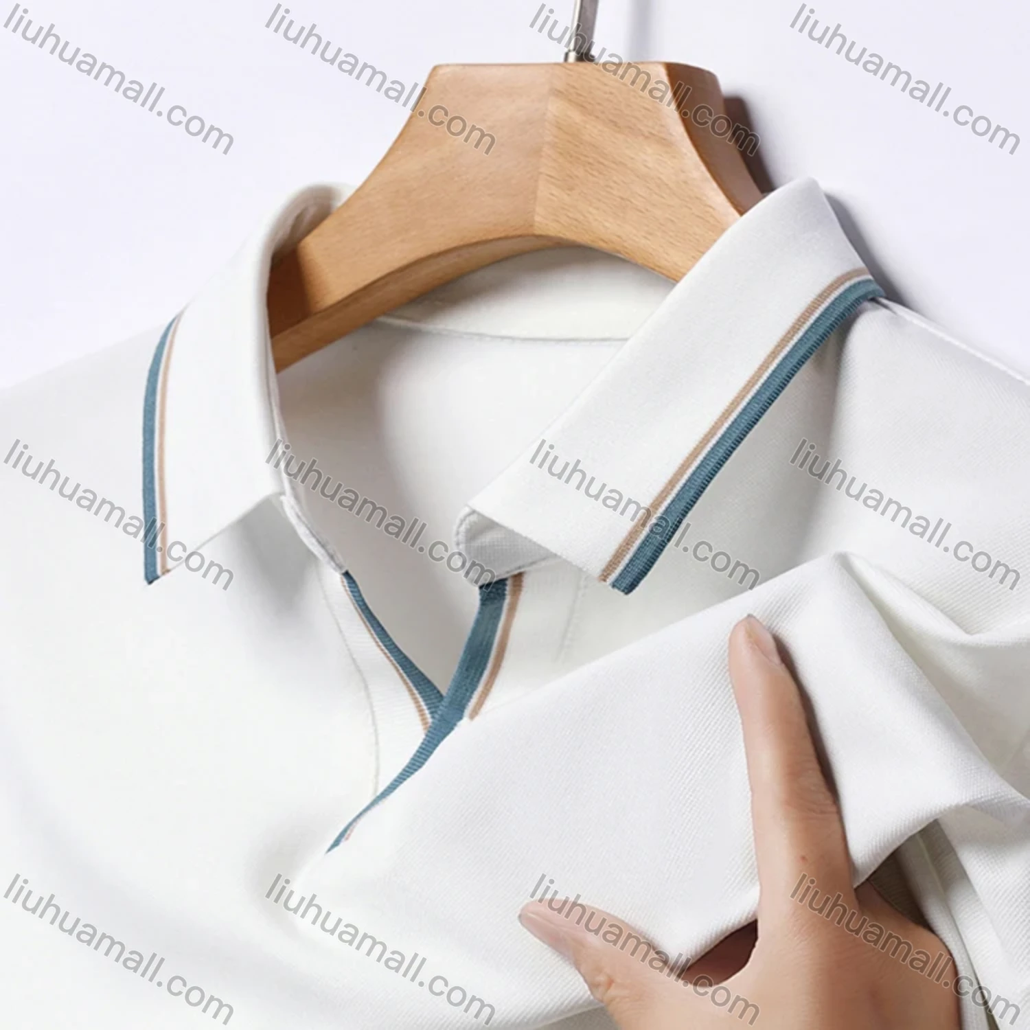 Wholesale Men's Casual Plain Notched Long Sleeve Ice Silk Striped Trim Henley Shirt 2512# - Liuhuamall