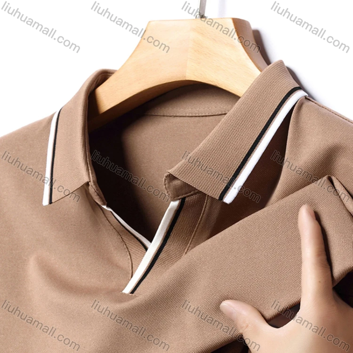Wholesale Men's Casual Plain Notched Long Sleeve Ice Silk Striped Trim Henley Shirt 2512# - Liuhuamall