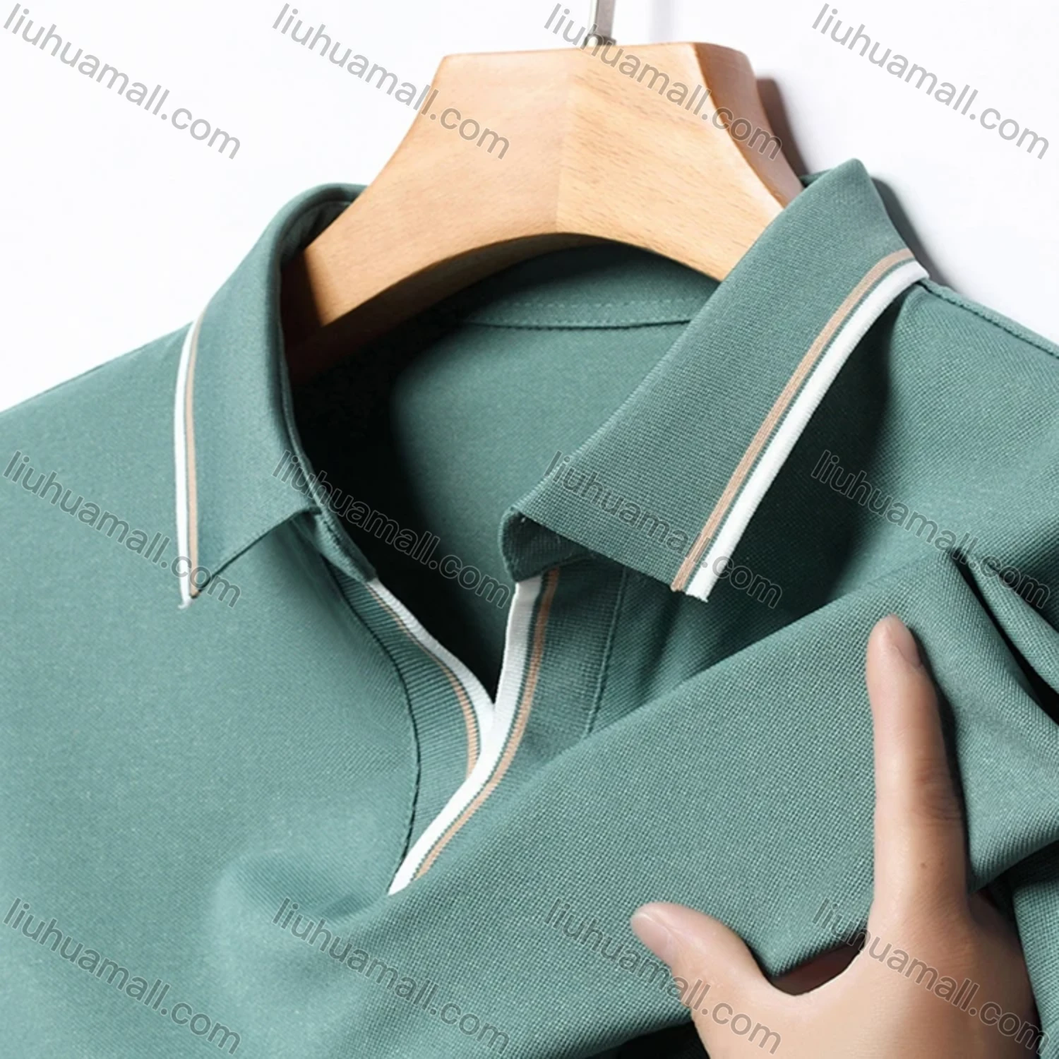 Wholesale Men's Casual Plain Notched Long Sleeve Ice Silk Striped Trim Henley Shirt 2512# - Liuhuamall