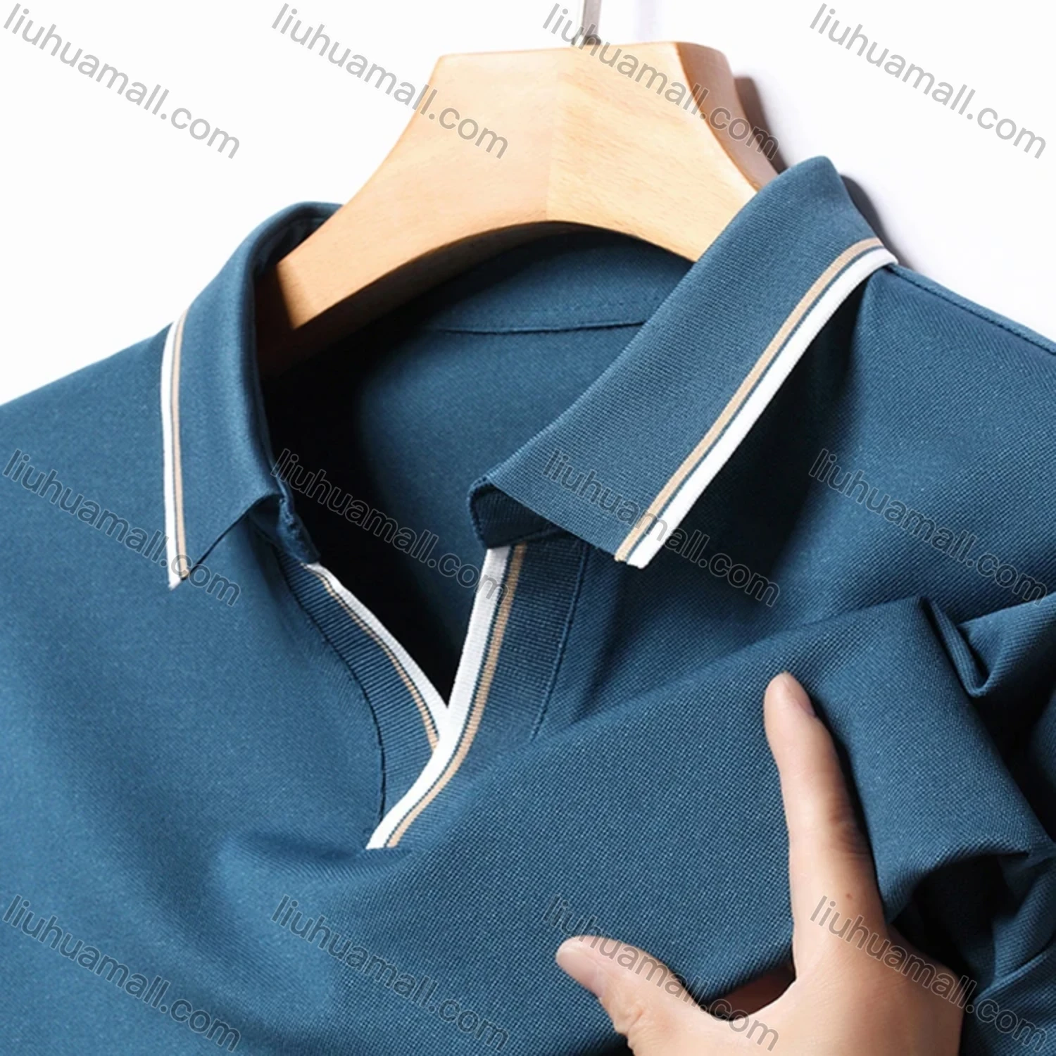 Wholesale Men's Casual Plain Notched Long Sleeve Ice Silk Striped Trim Henley Shirt 2512# - Liuhuamall