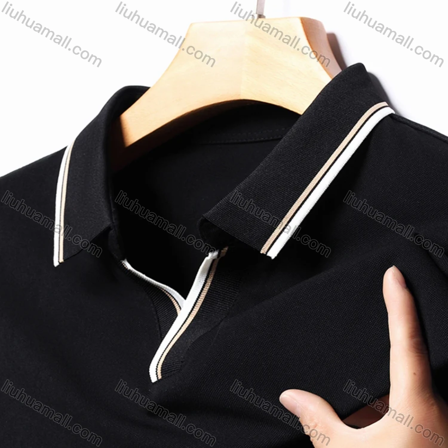 Wholesale Men's Casual Plain Notched Long Sleeve Ice Silk Striped Trim Henley Shirt 2512# - Liuhuamall