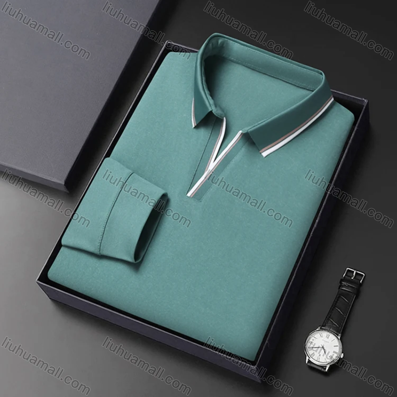 Wholesale Men's Casual Plain Notched Long Sleeve Ice Silk Striped Trim Henley Shirt 2512# - Liuhuamall