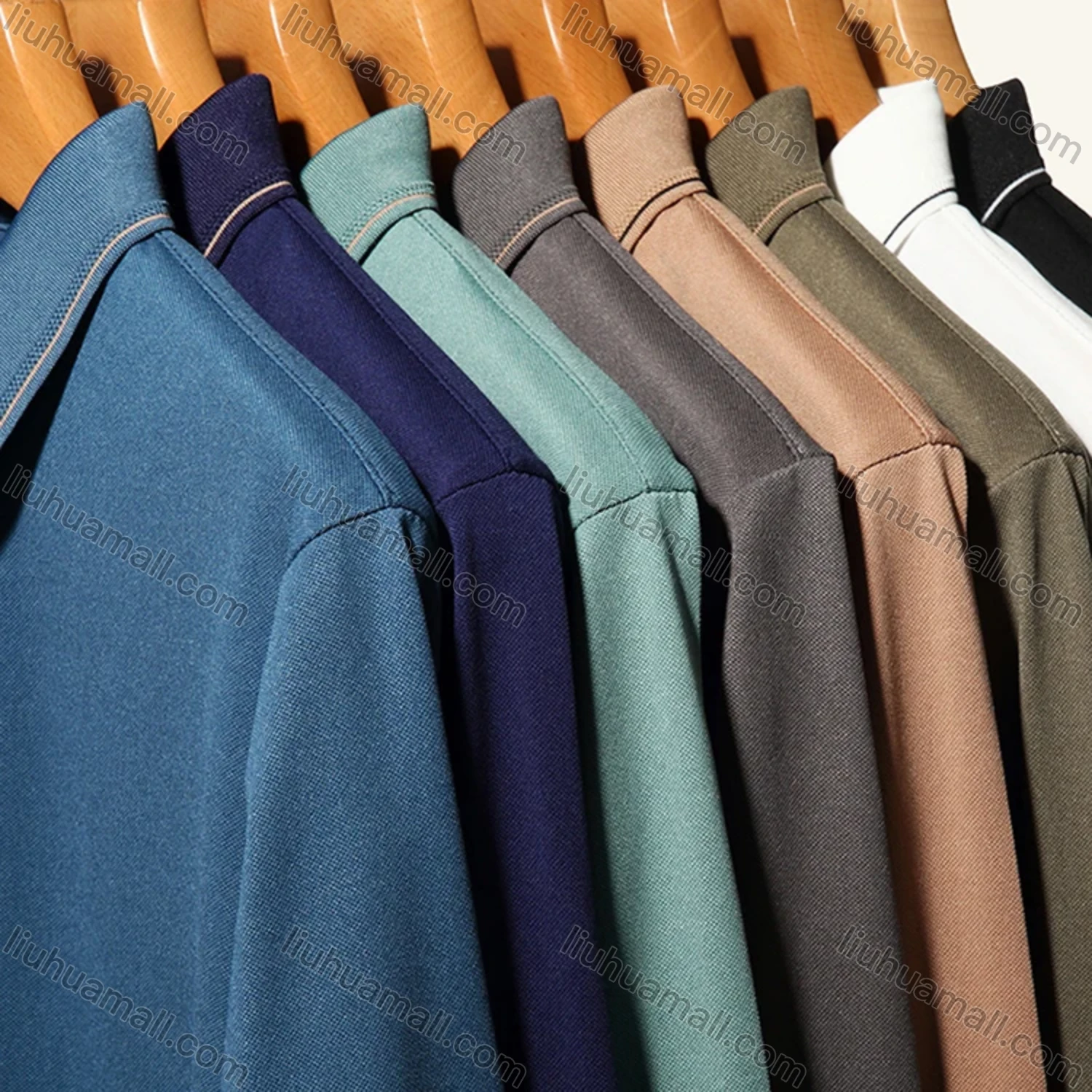 Wholesale Men's Business Plain Long Sleeve Striped Trim Slim Fit Polo Shirt 2513# - Liuhuamall