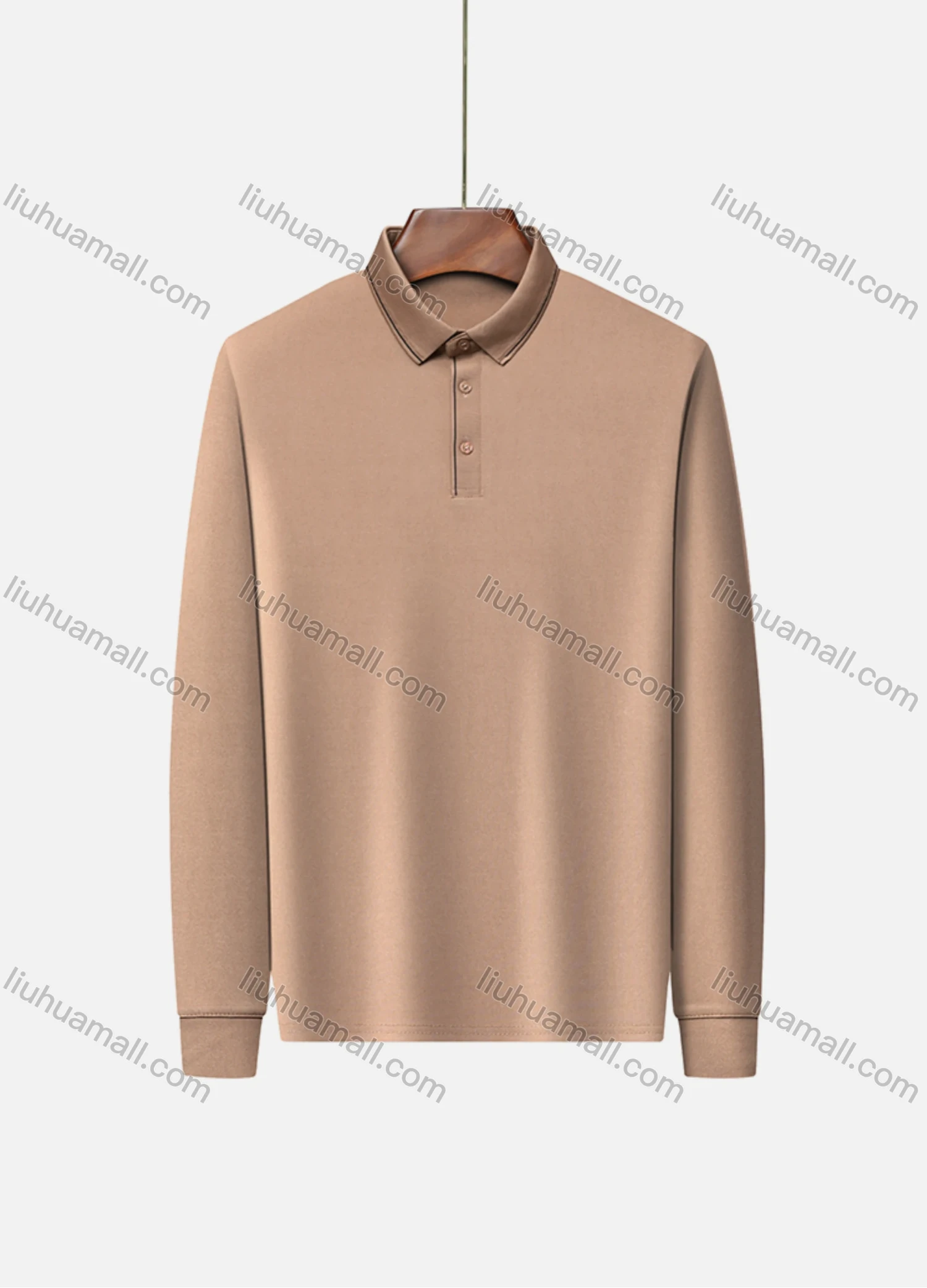 Wholesale Men's Business Plain Long Sleeve Striped Trim Slim Fit Polo Shirt 2513# - Liuhuamall