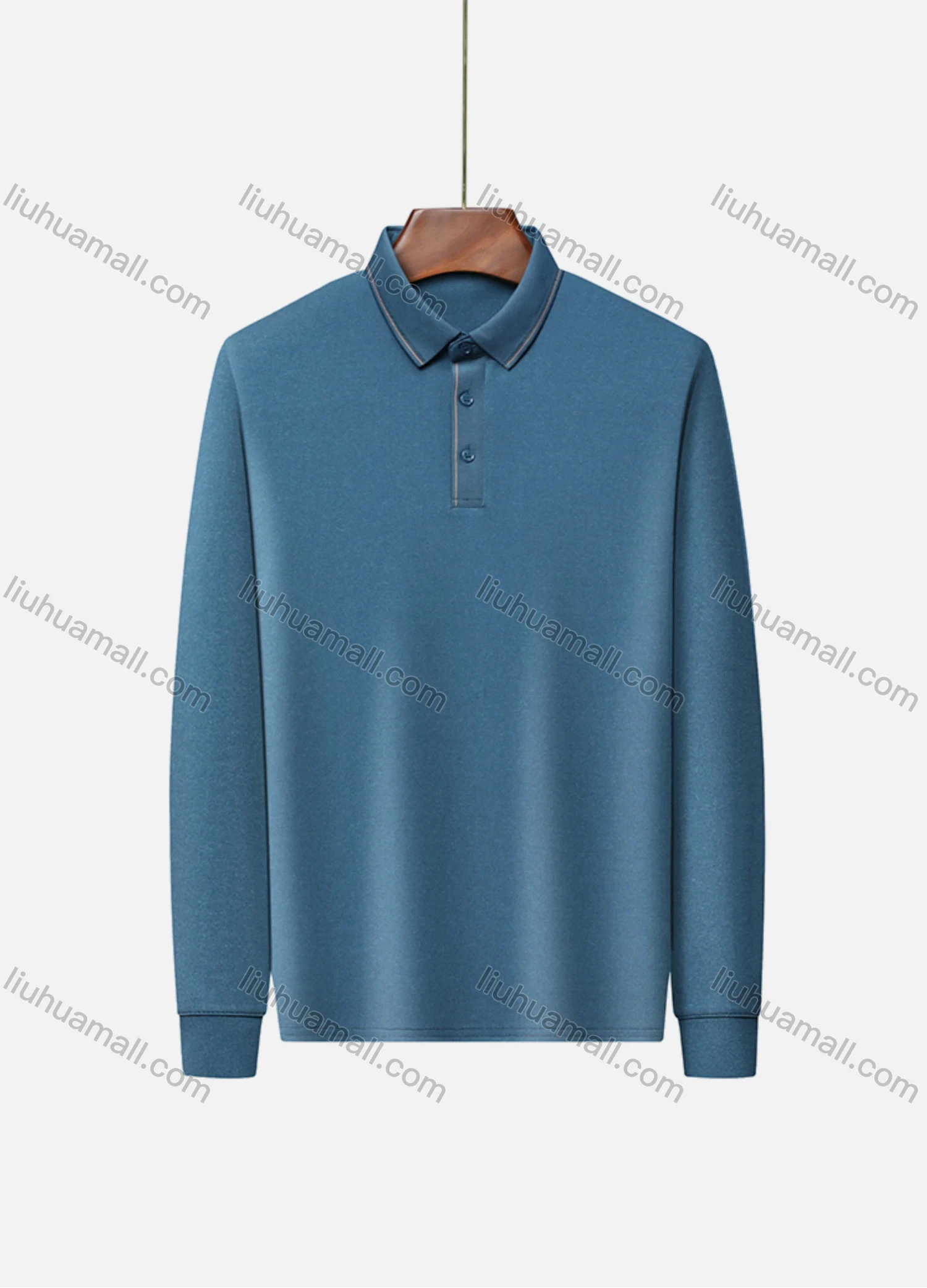 Wholesale Men's Business Plain Long Sleeve Striped Trim Slim Fit Polo Shirt 2513# - Liuhuamall