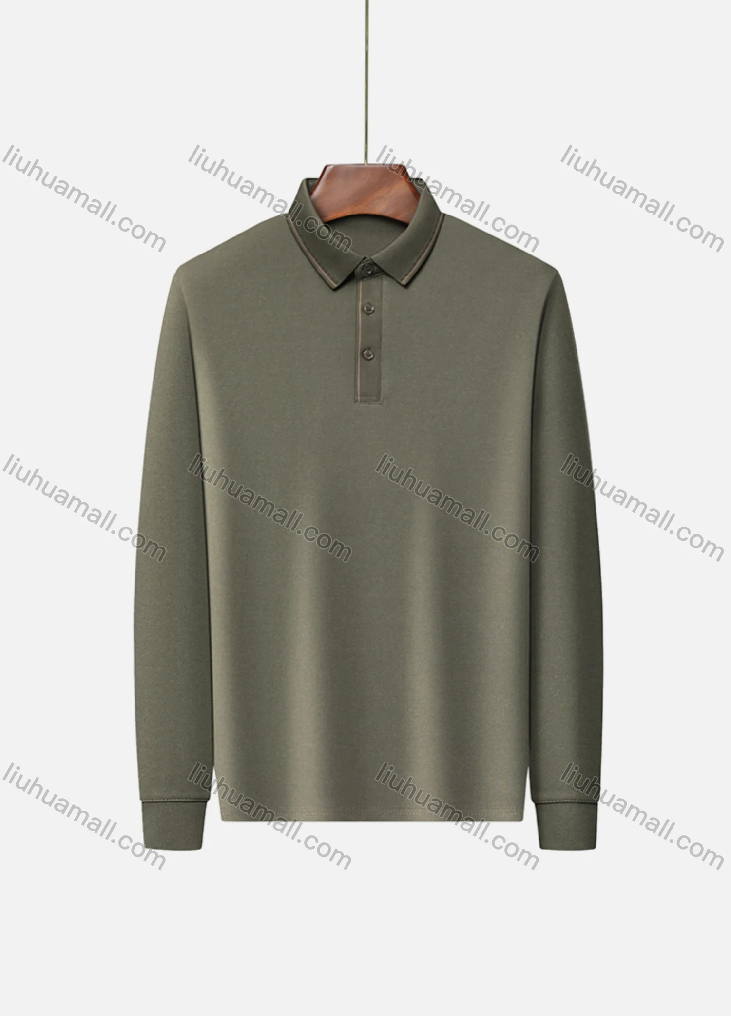 Wholesale Men's Business Plain Long Sleeve Striped Trim Slim Fit Polo Shirt 2513# - Liuhuamall
