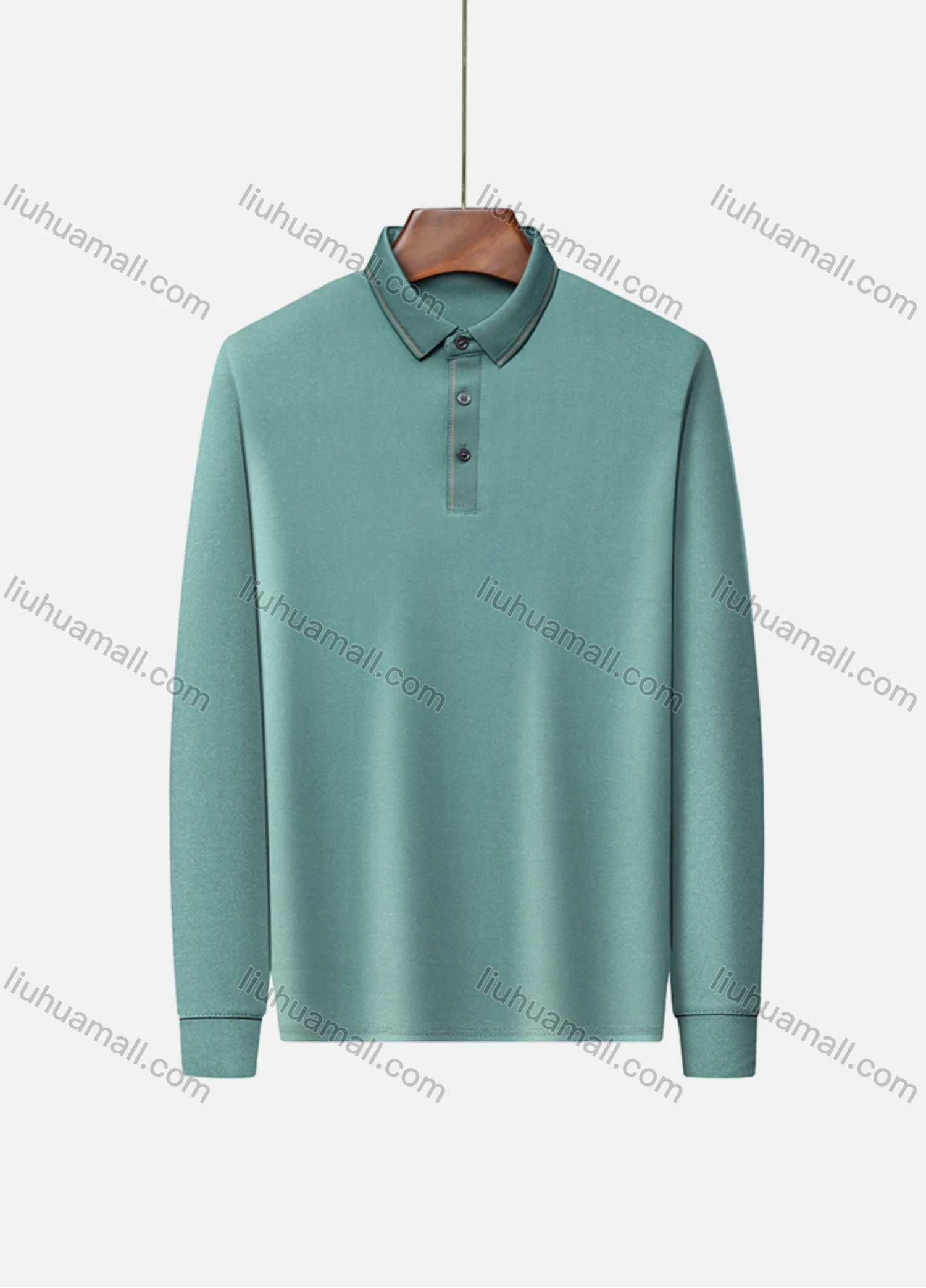 Wholesale Men's Business Plain Long Sleeve Striped Trim Slim Fit Polo Shirt 2513# - Liuhuamall